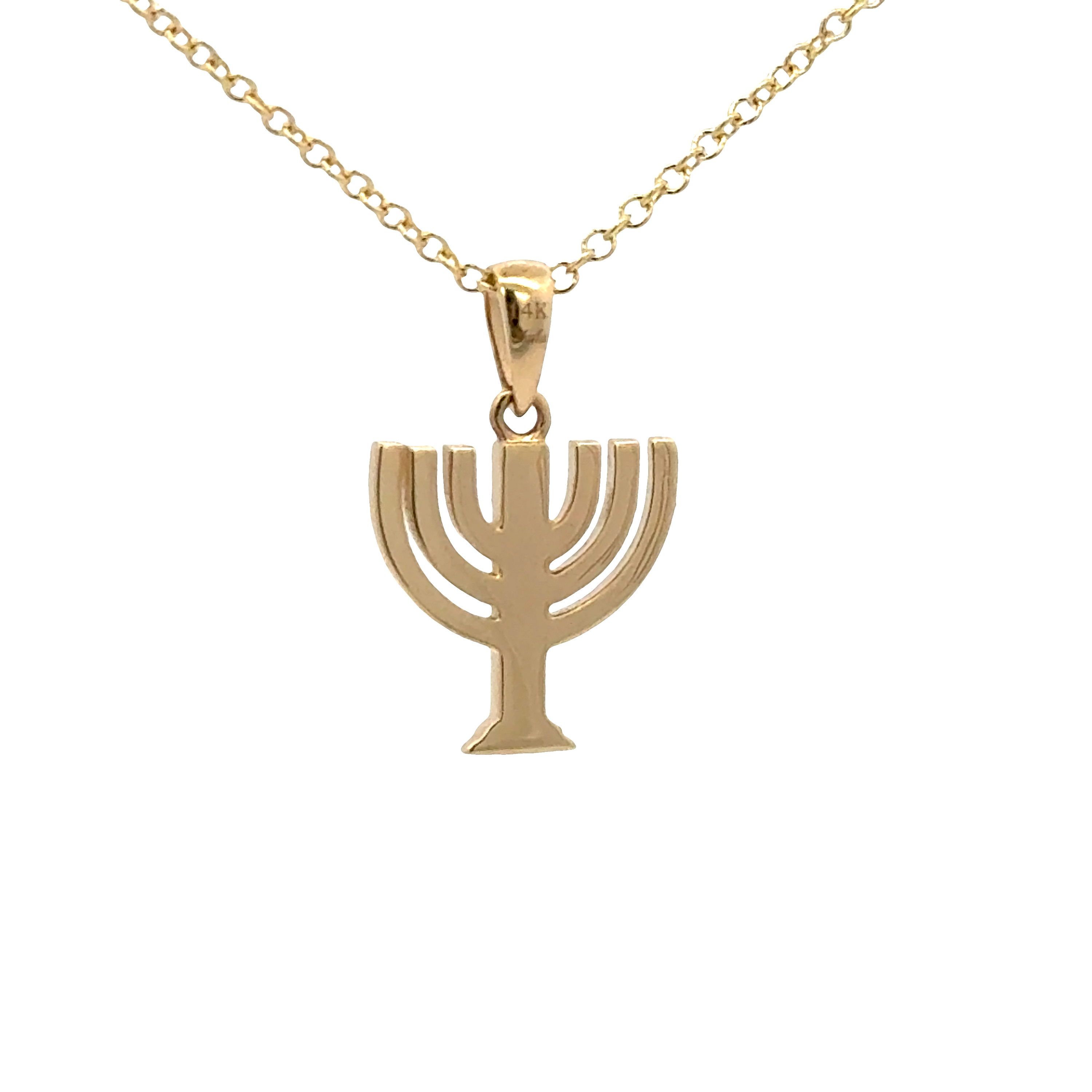 14K Yellow Gold Diamond Menorah Necklace