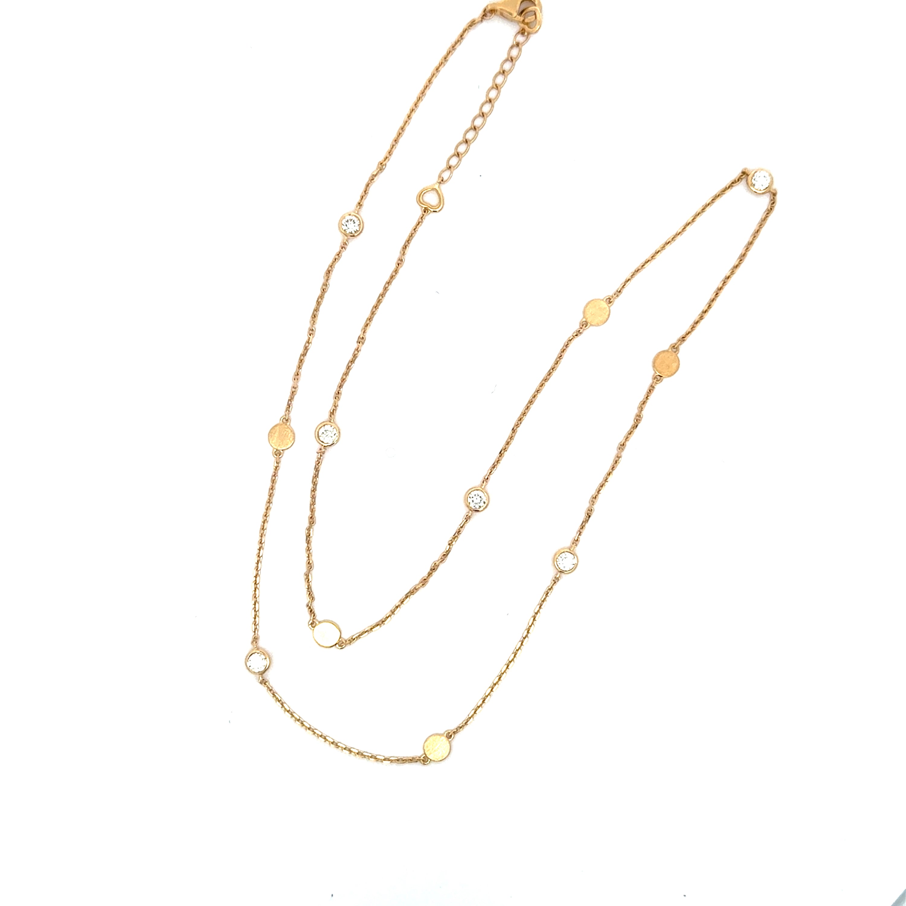 18K Yellow Gold Diamond & Disc Station Necklace