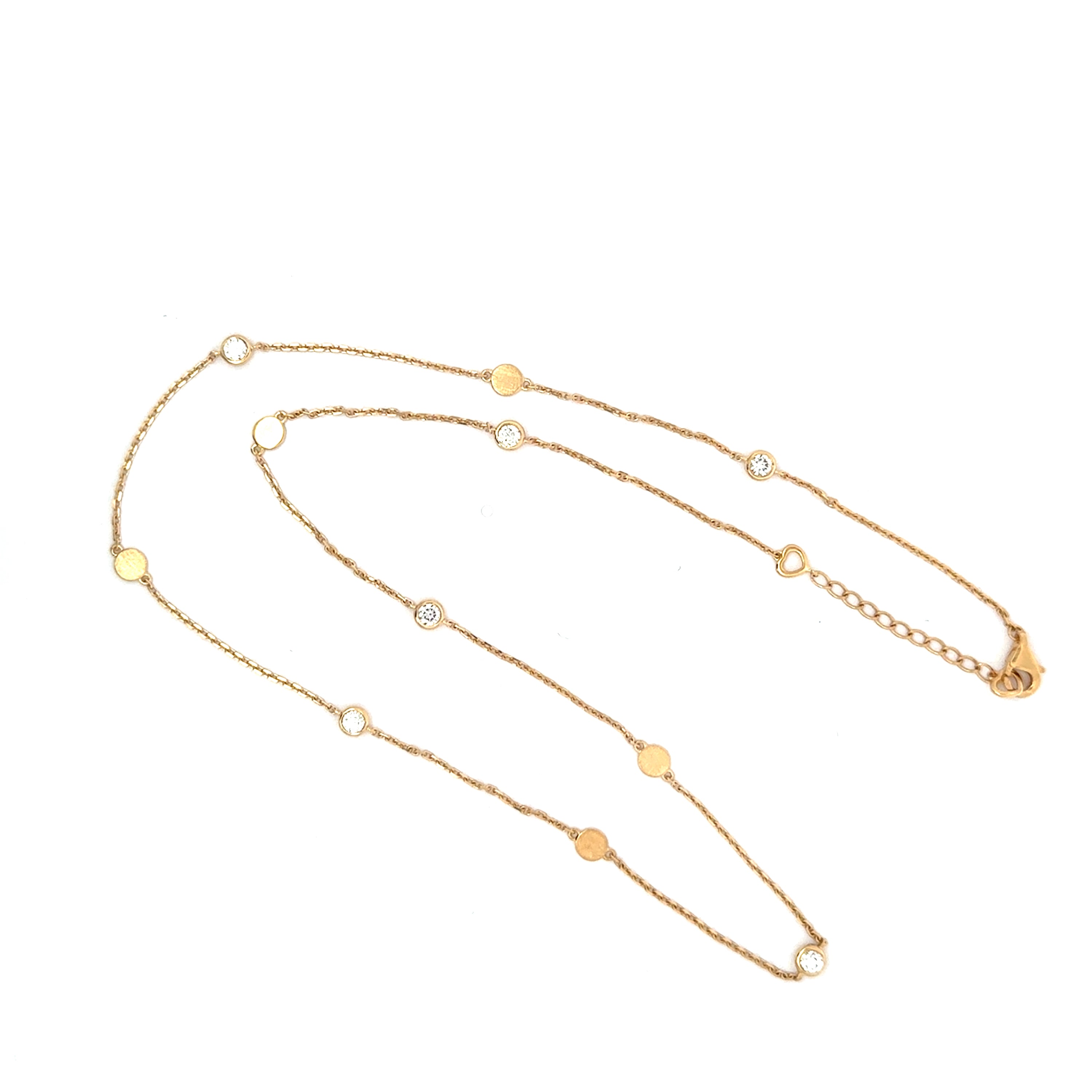 18K Yellow Gold Diamond & Disc Station Necklace