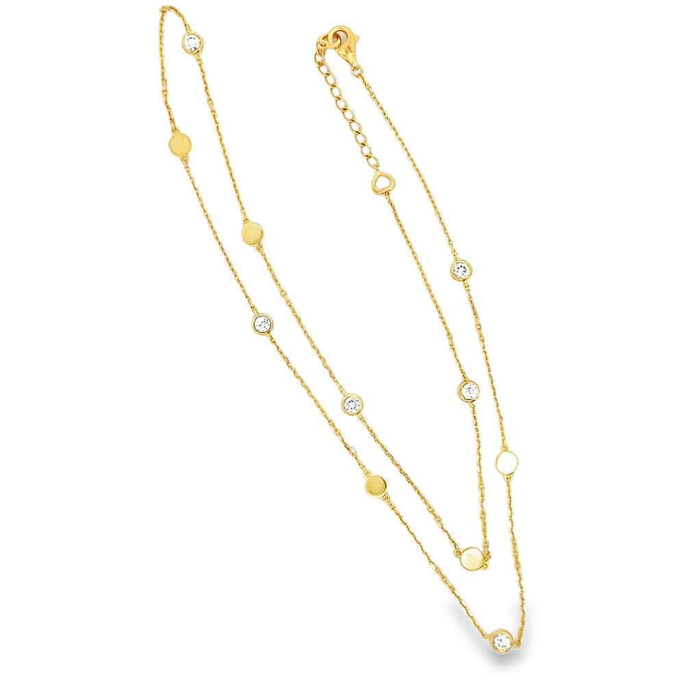 18K Yellow Gold Diamond & Disc Station Necklace