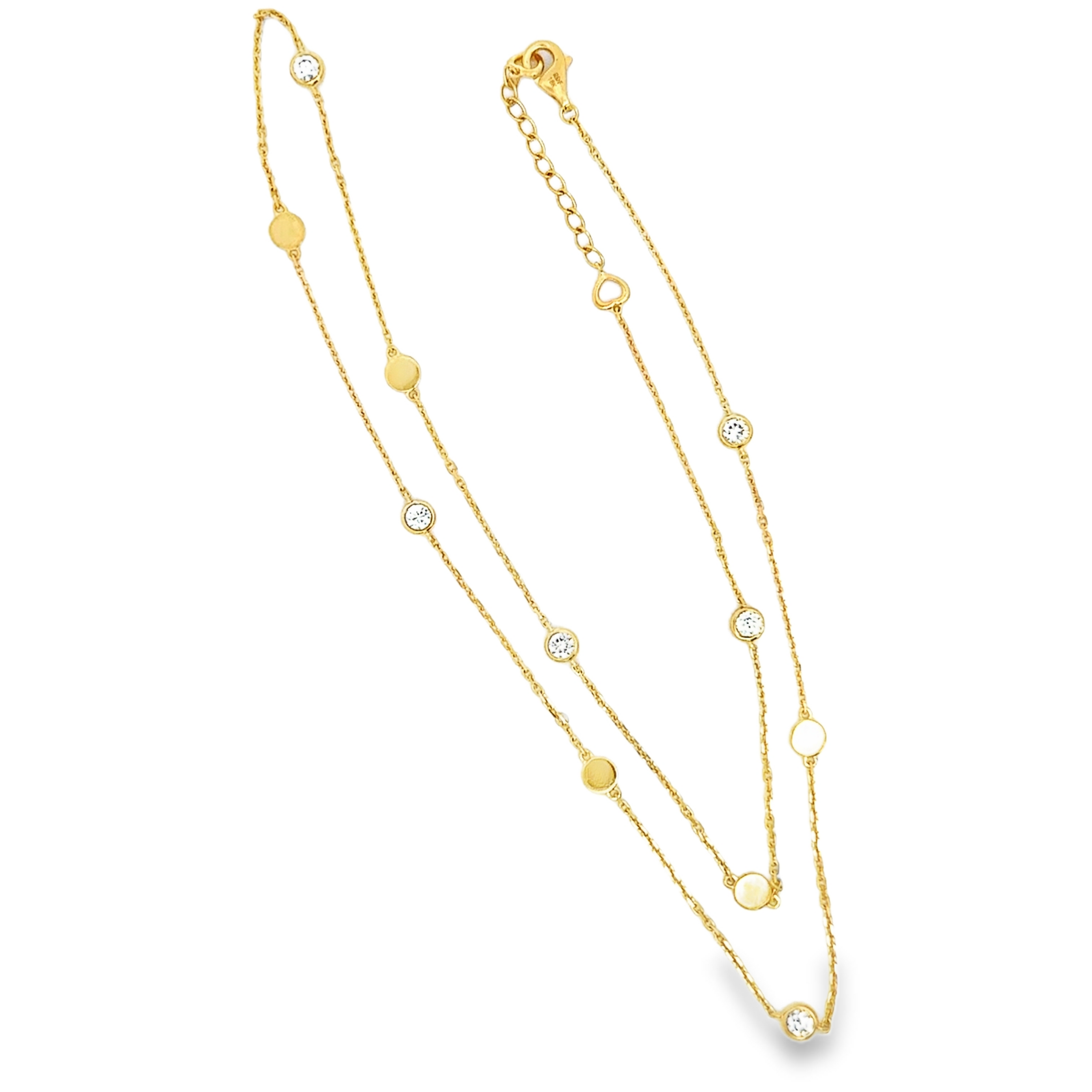 18K Yellow Gold Diamond & Disc Station Necklace