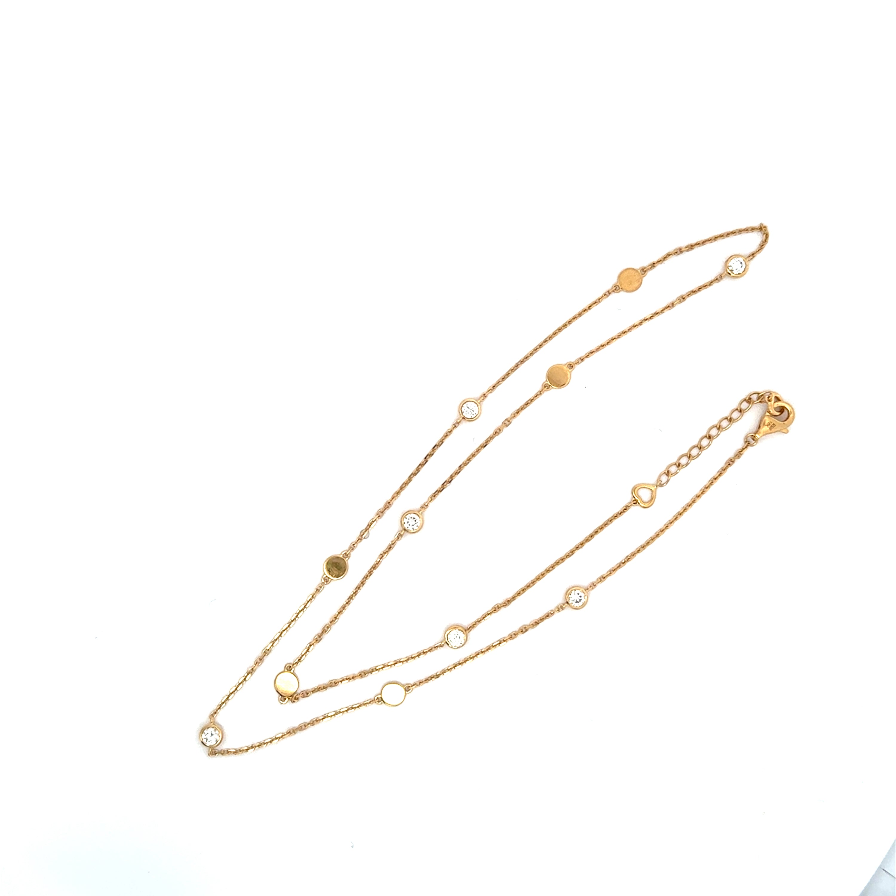 18K Yellow Gold Diamond & Disc Station Necklace