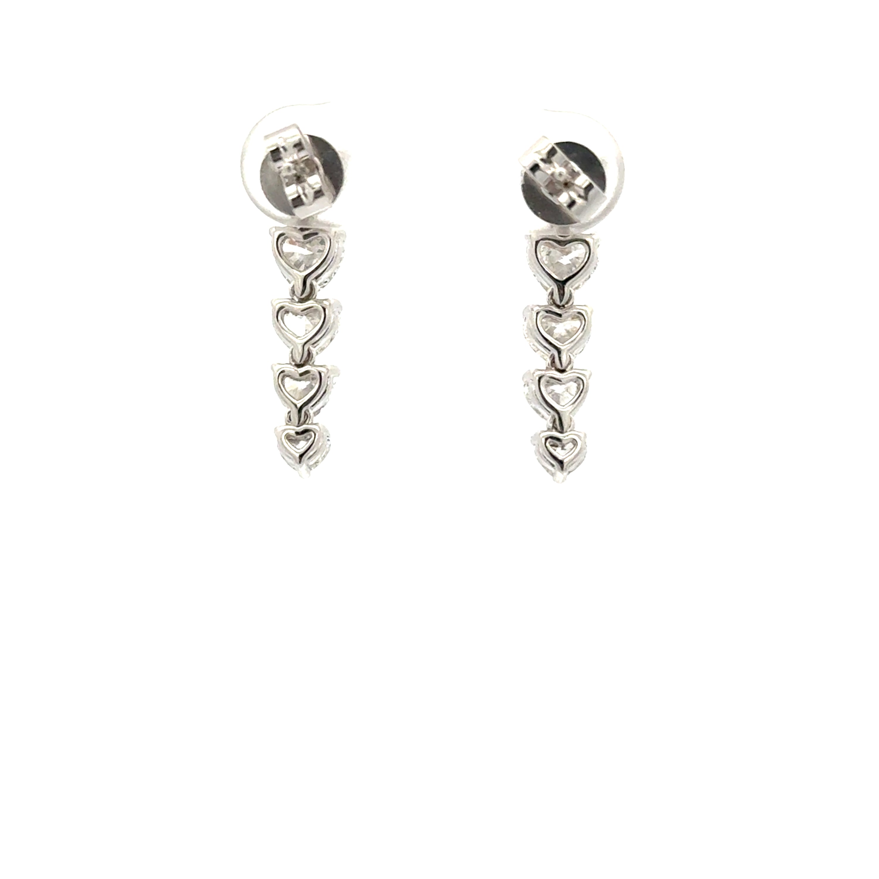 18K White Gold Heart Diamond Drop Earrings 3.26 Carat VS