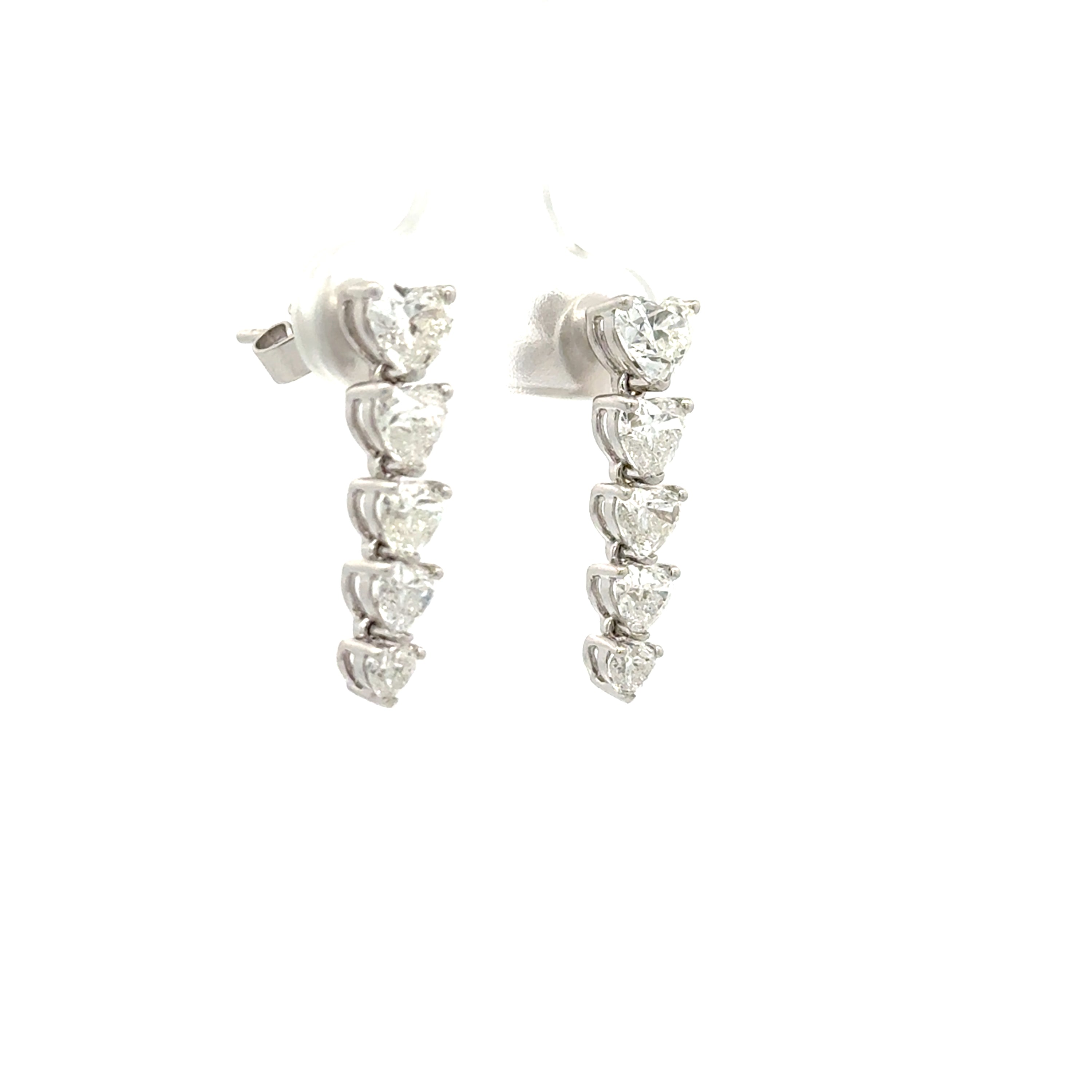 18K White Gold Heart Diamond Drop Earrings 3.26 Carat VS