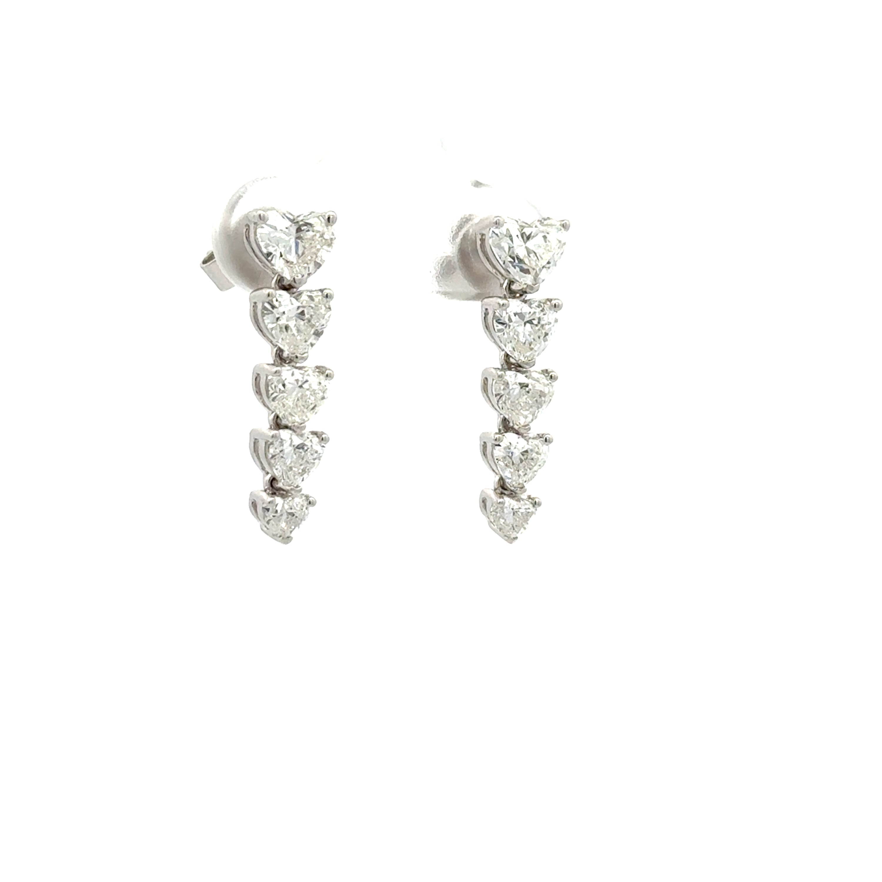 18K White Gold Heart Diamond Drop Earrings 3.26 Carat VS