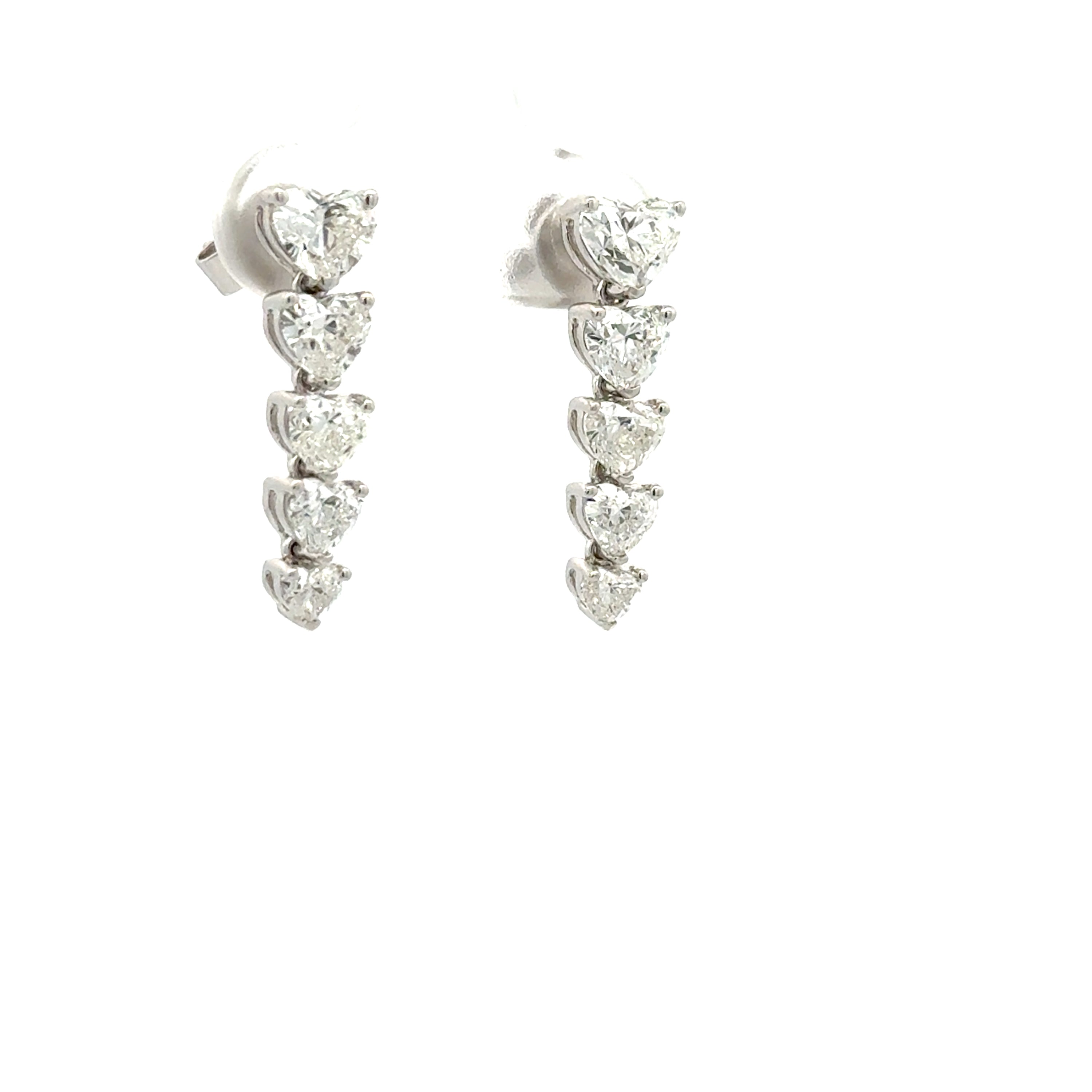 18K White Gold Heart Diamond Drop Earrings 3.26 Carat VS