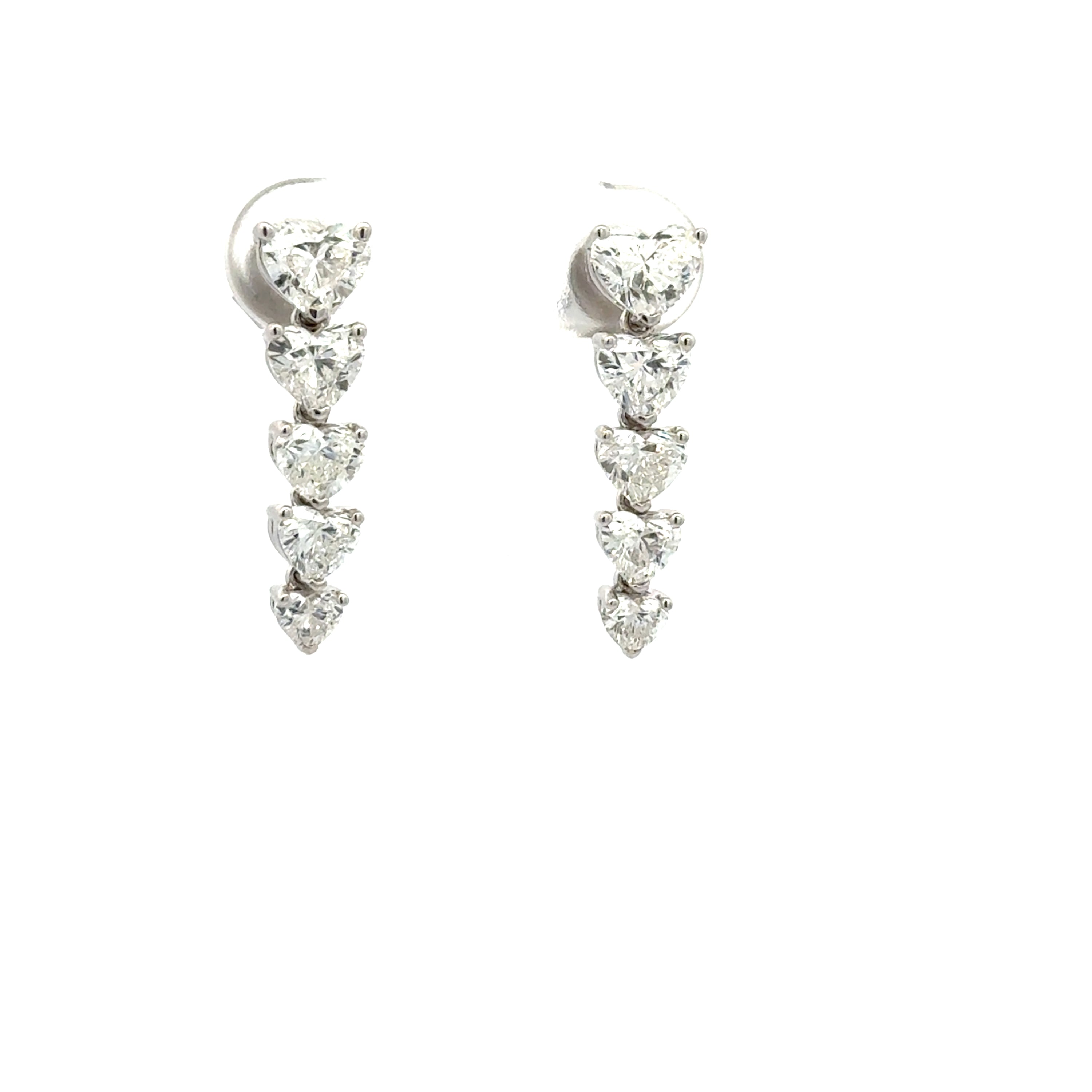 18K White Gold Heart Diamond Drop Earrings 3.26 Carat VS