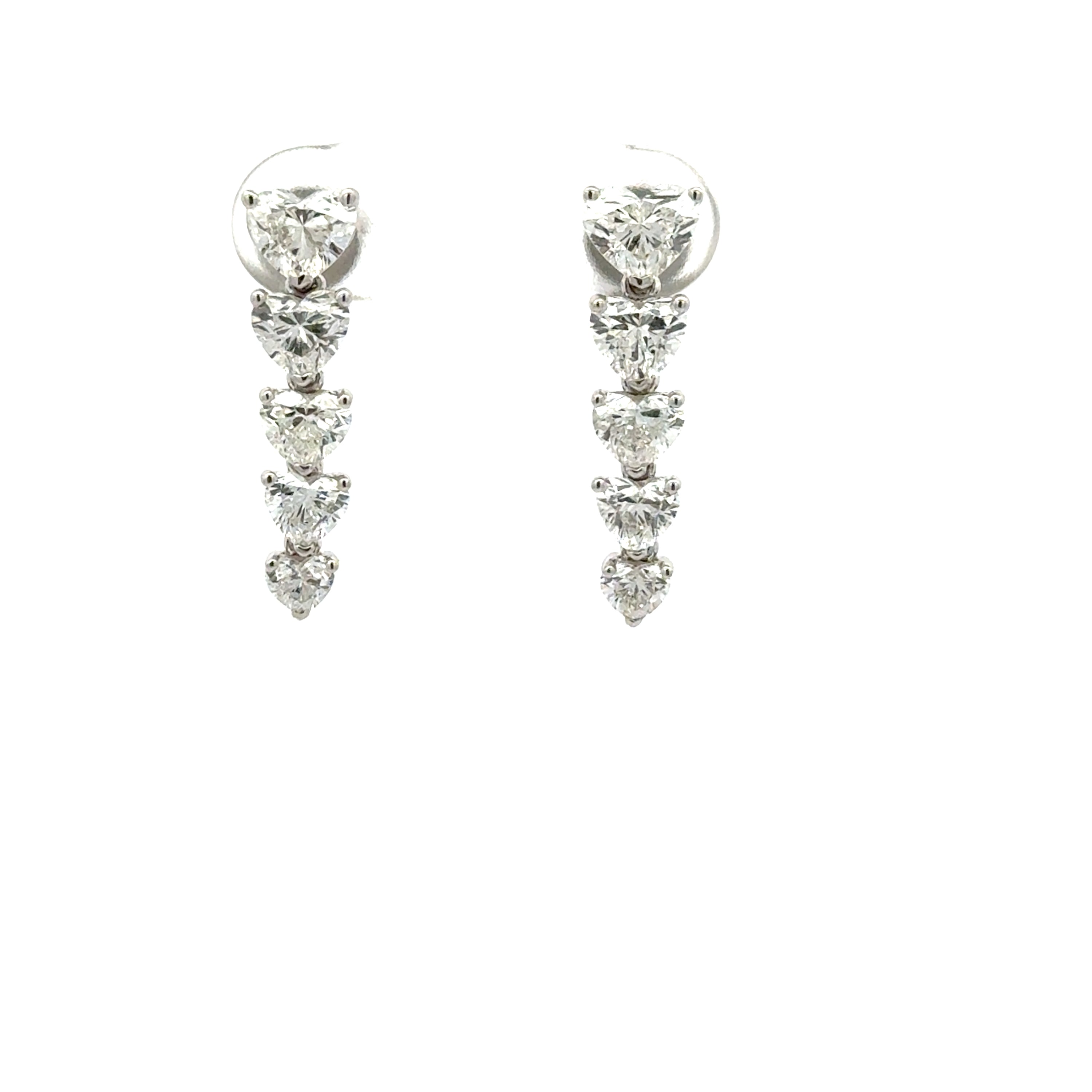 18K White Gold Heart Diamond Drop Earrings 3.26 Carat VS