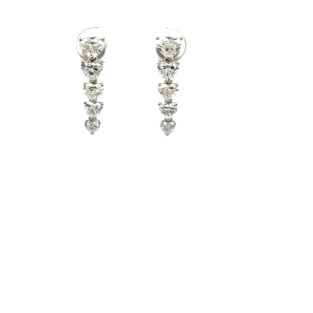 18K White Gold Heart Diamond Drop Earrings 3.26 Carat VS