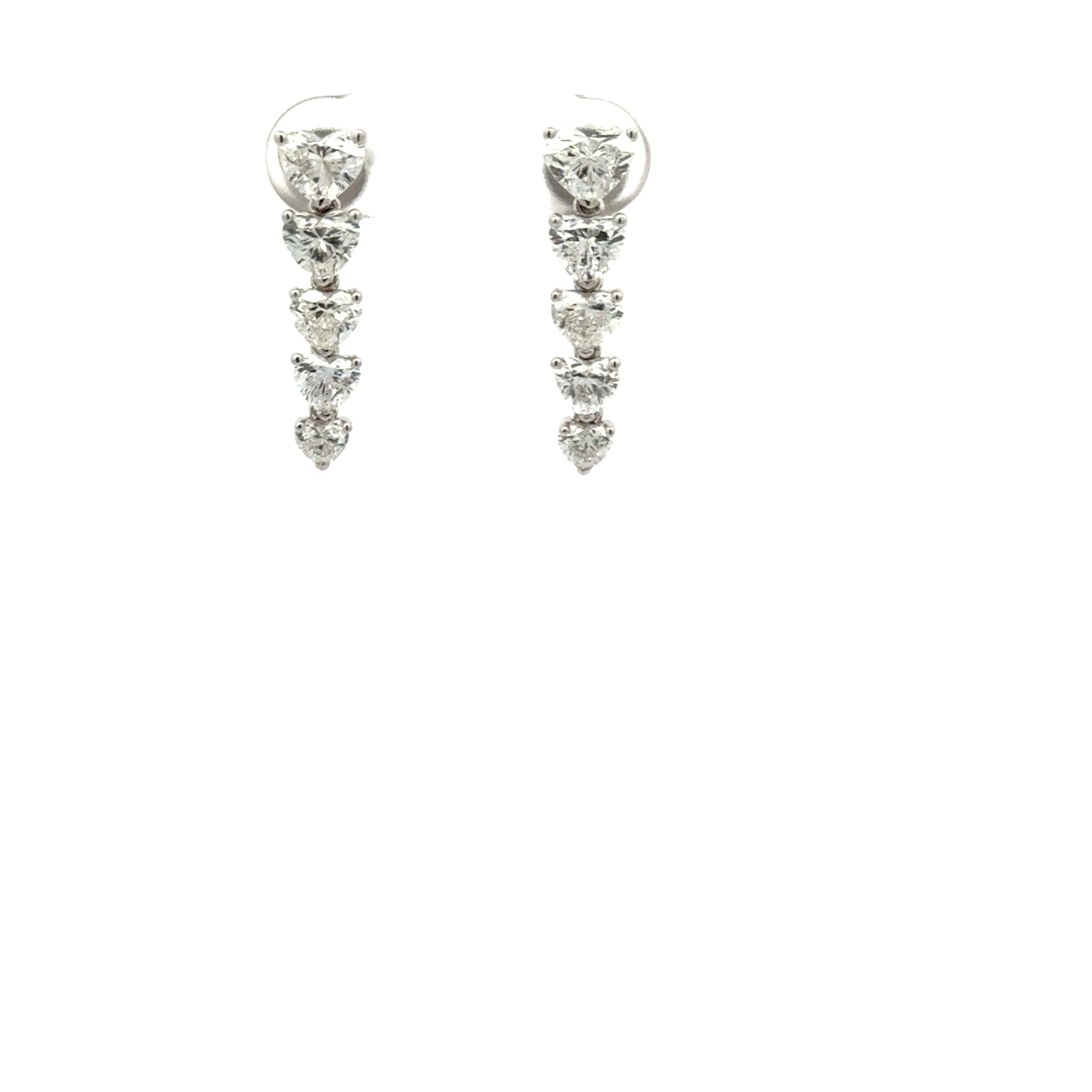 18K White Gold Heart Diamond Drop Earrings 3.26 Carat VS