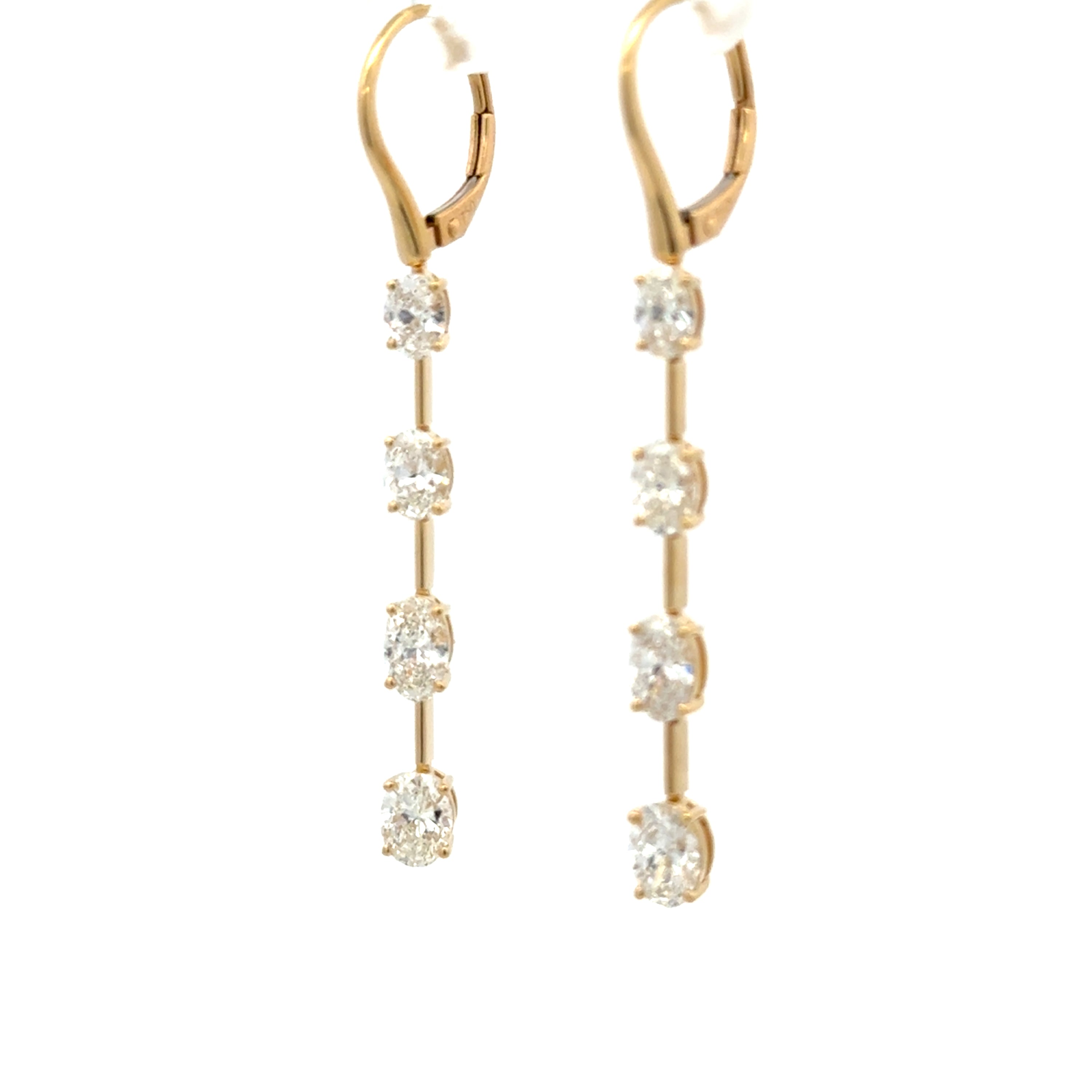 18K Yellow Gold Oval Diamond Drop Earrings 2.48 Carat VS