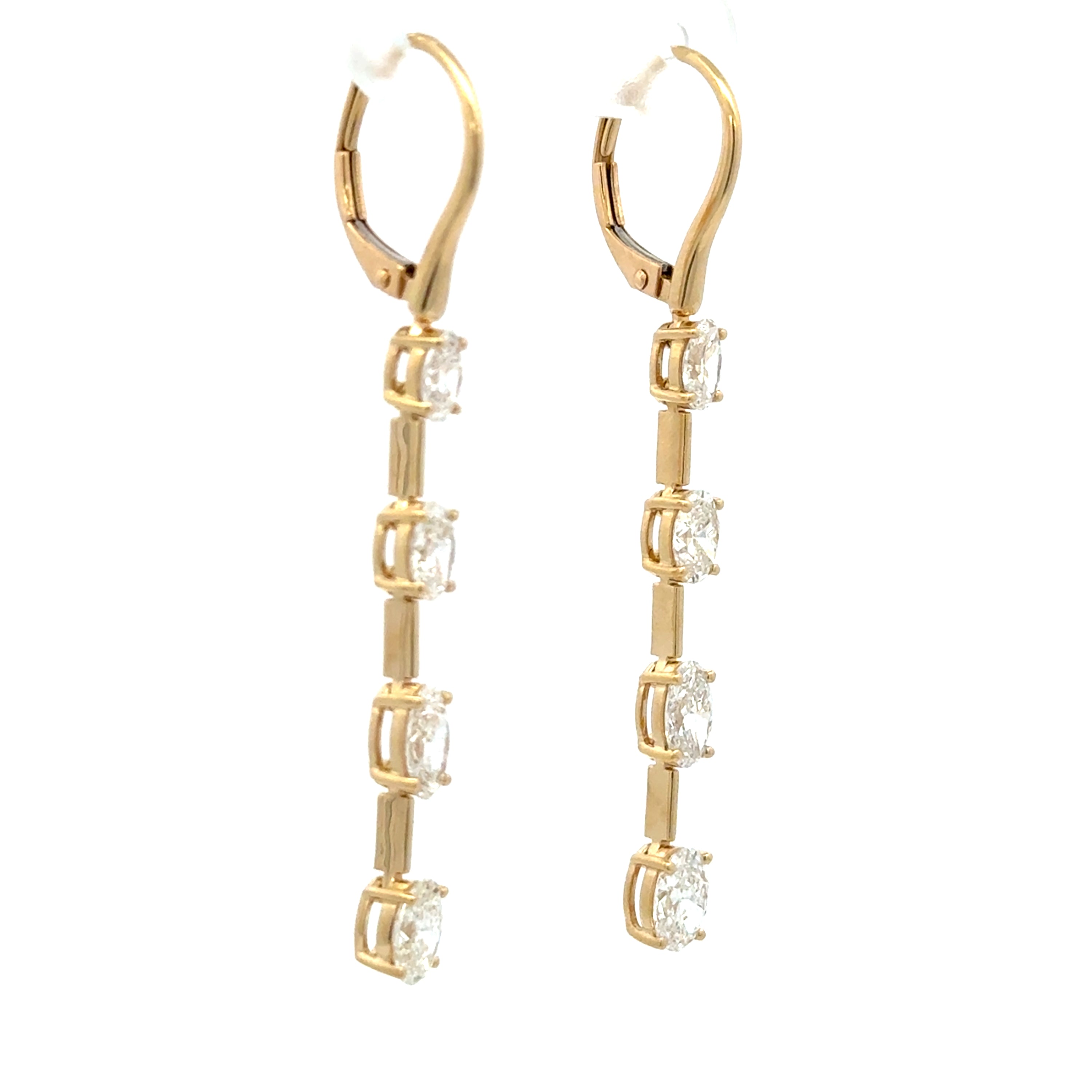 18K Yellow Gold Oval Diamond Drop Earrings 2.48 Carat VS