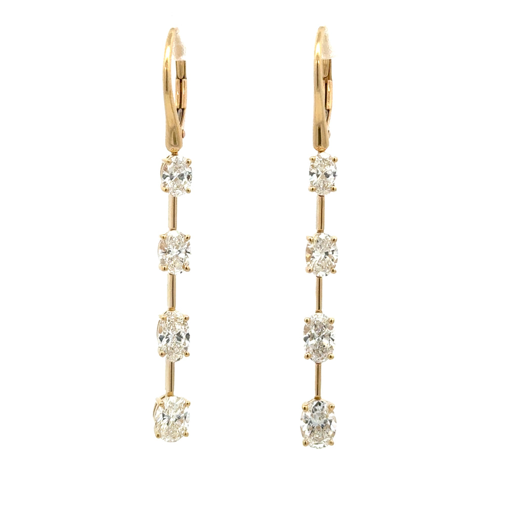 18K Yellow Gold Oval Diamond Drop Earrings 2.48 Carat VS
