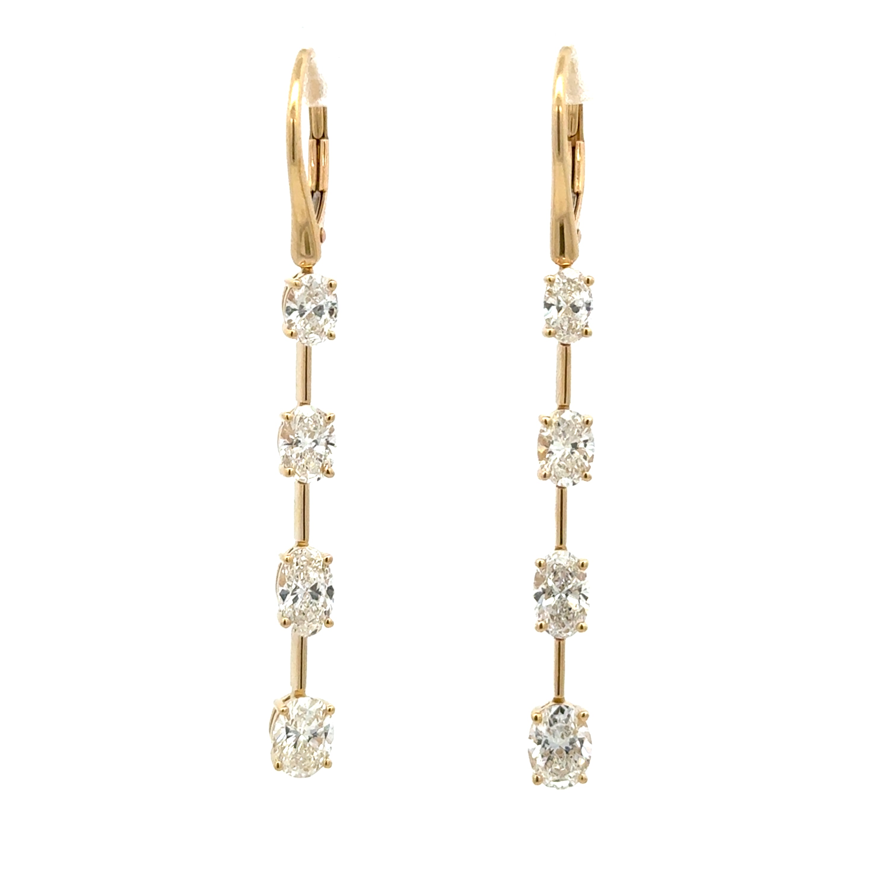 18K Yellow Gold Oval Diamond Drop Earrings 2.48 Carat VS