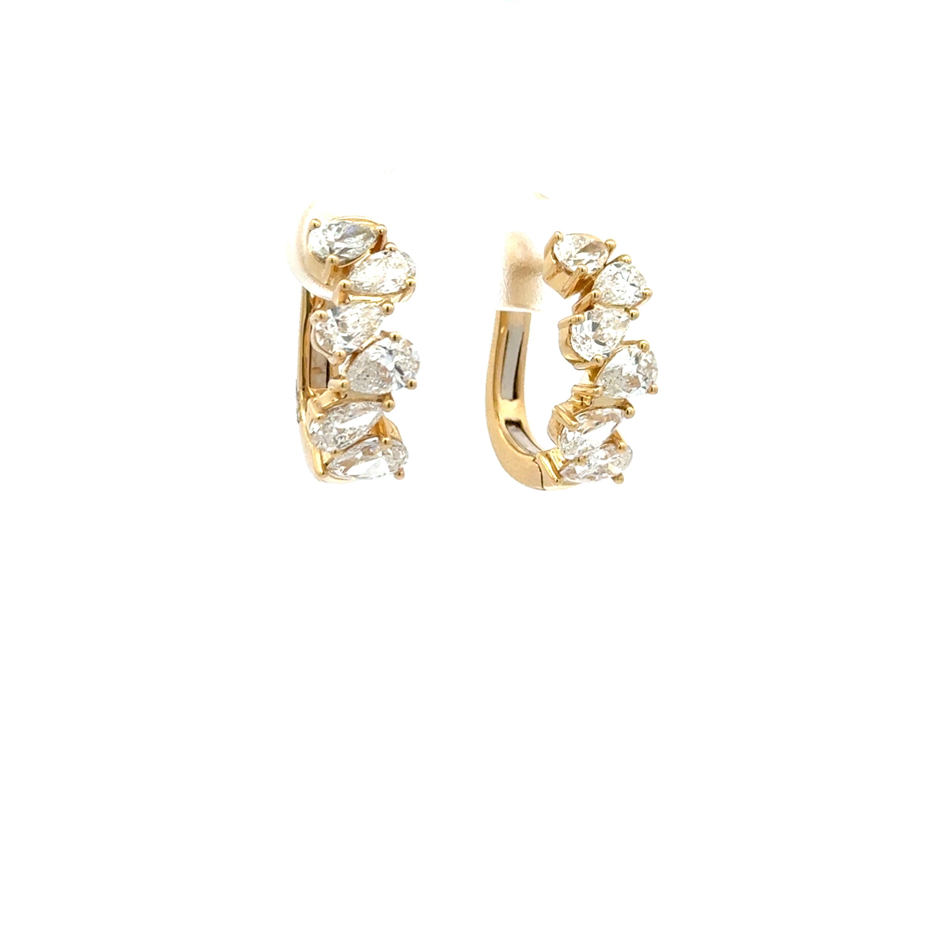 18K Yellow Gold Pear Shape Diamond Hoop Earrings