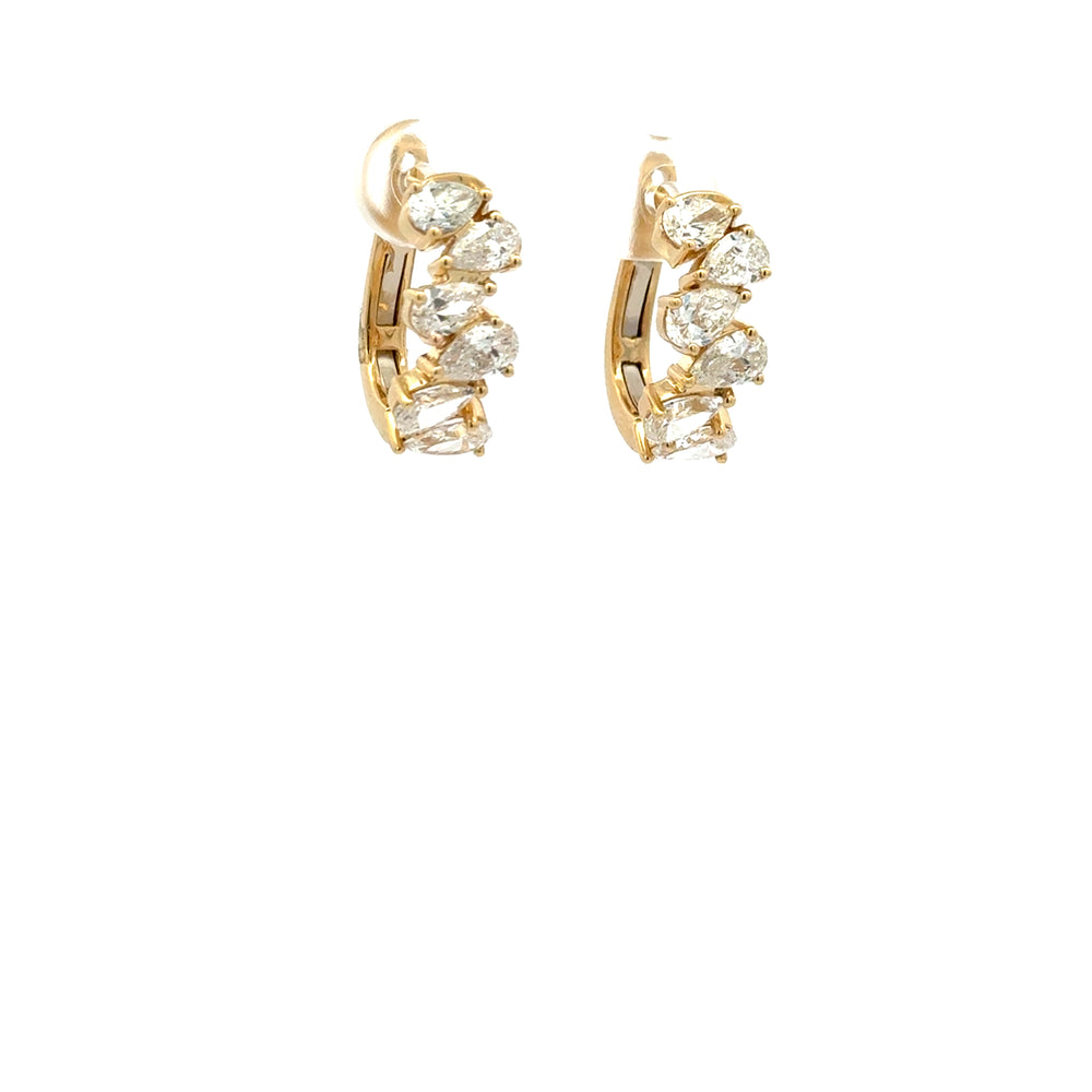 18K Yellow Gold Pear Shape Diamond Hoop Earrings
