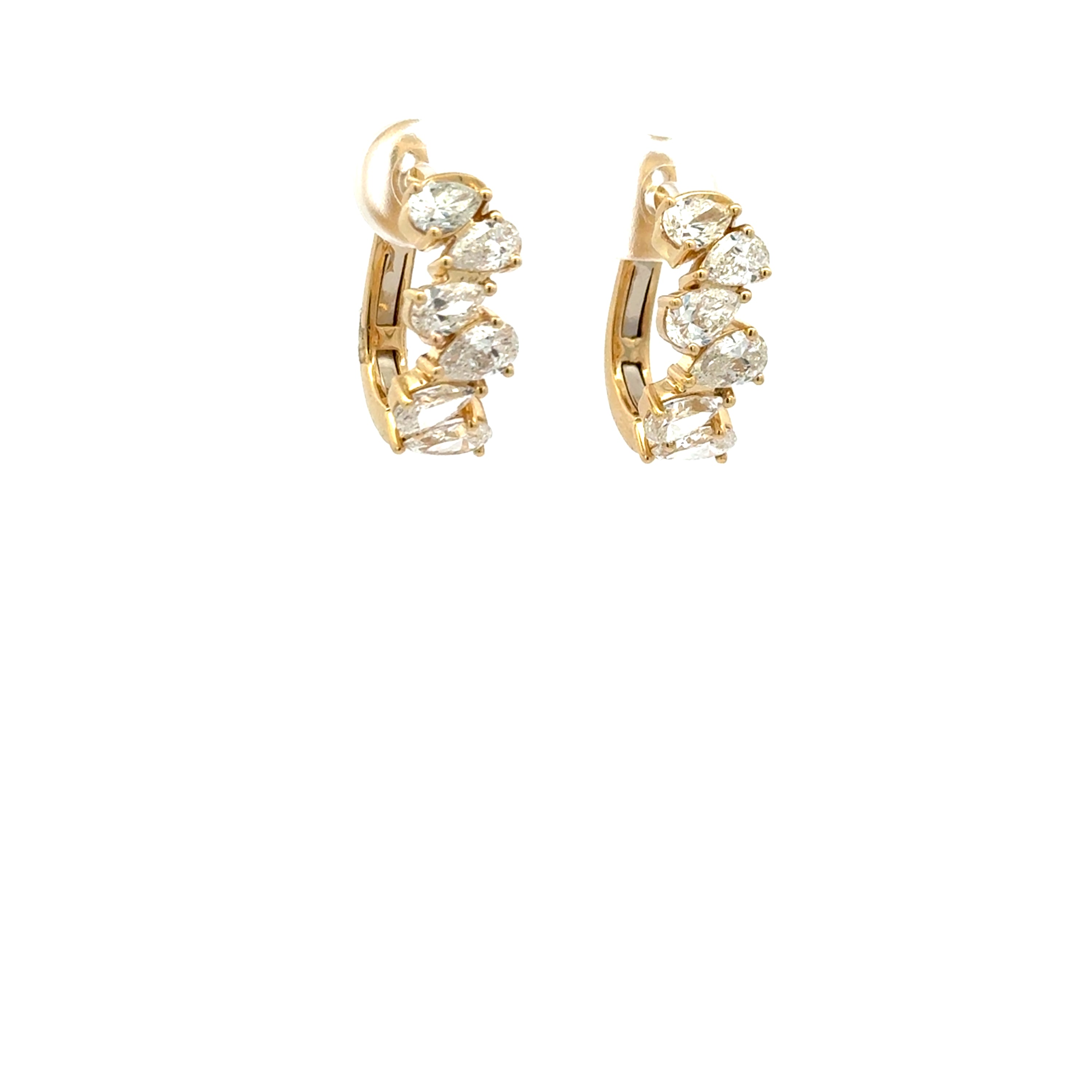 18K Yellow Gold Pear Shape Diamond Hoop Earrings