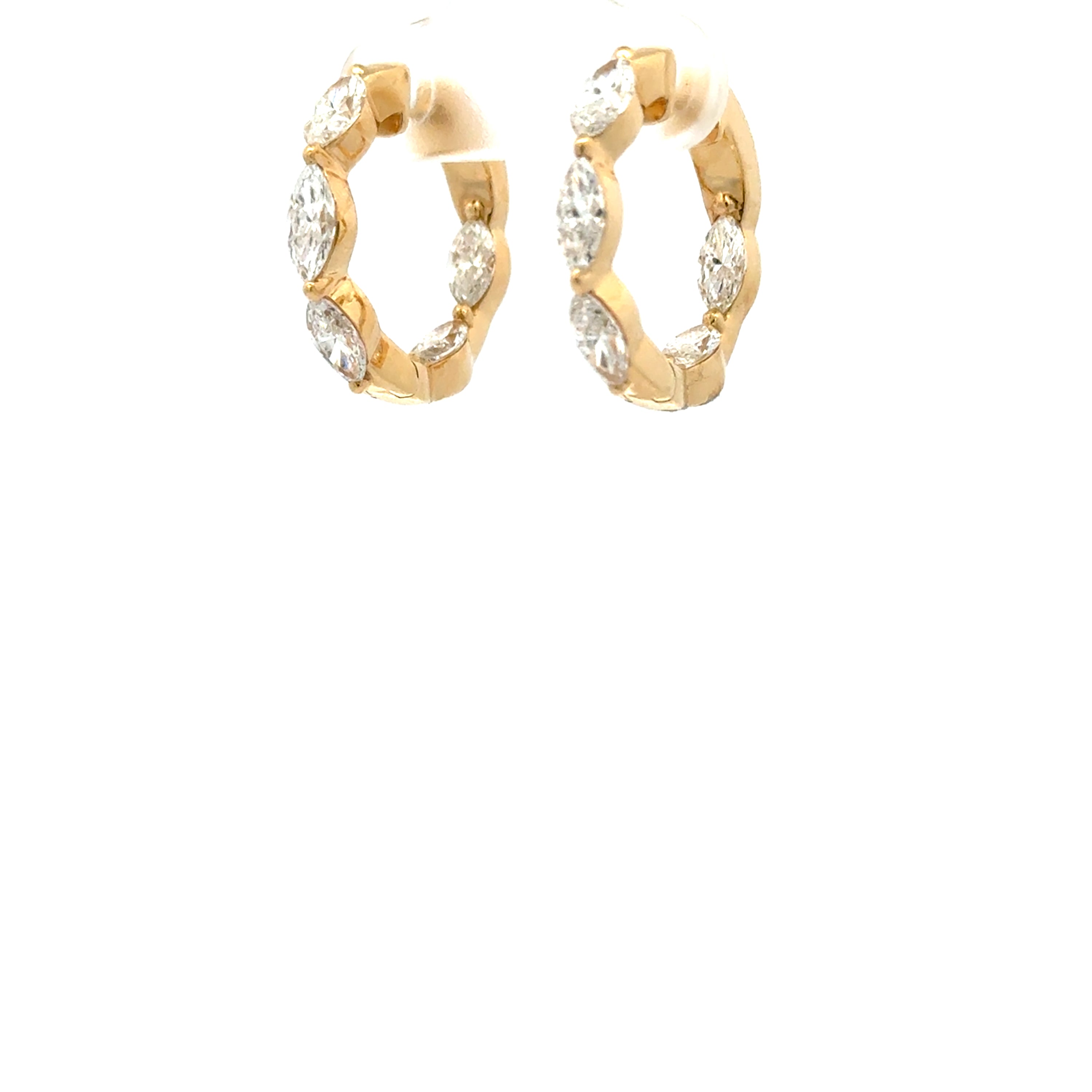 18K Yellow Gold Inside-Out Marquise Diamond Hoop Earrings
