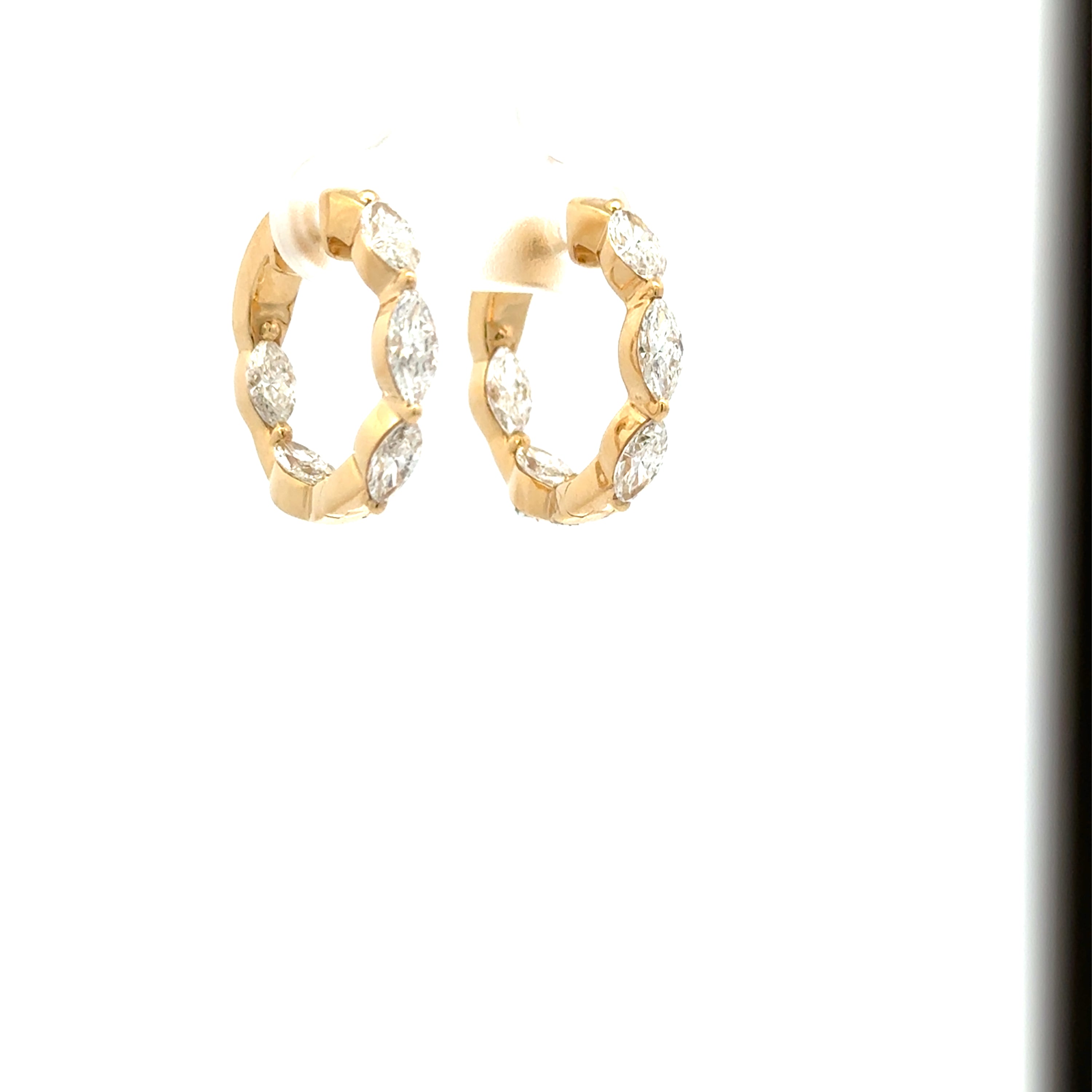 18K Yellow Gold Inside-Out Marquise Diamond Hoop Earrings
