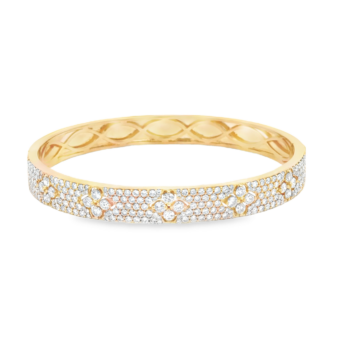 18K Yellow Gold Floral Diamond Bangle Bracelet
