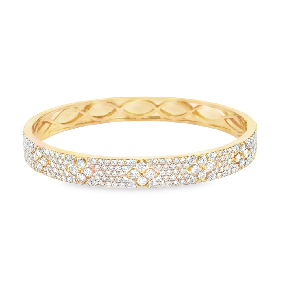 18K Yellow Gold Floral Diamond Bangle Bracelet