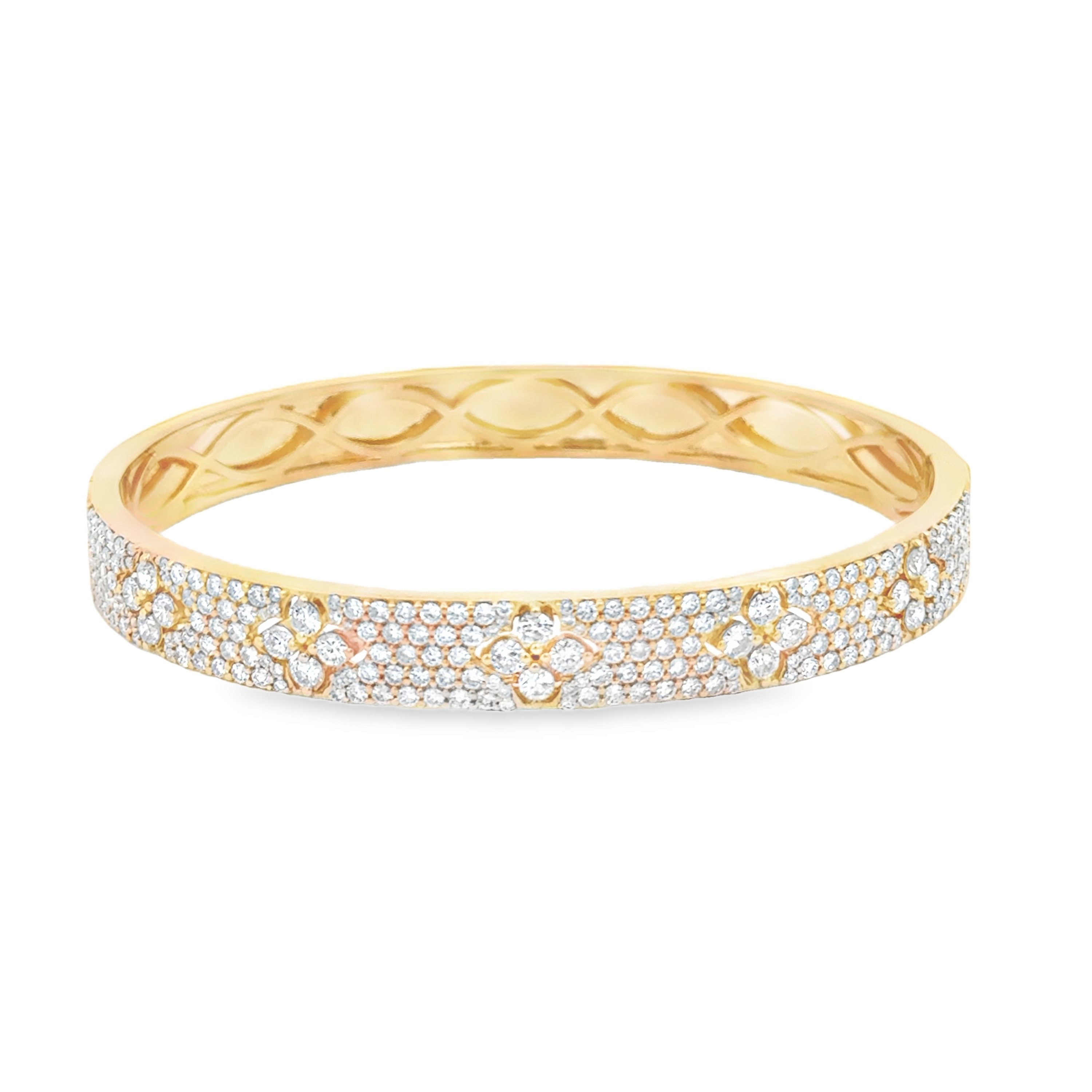 18K Yellow Gold Floral Diamond Bangle Bracelet