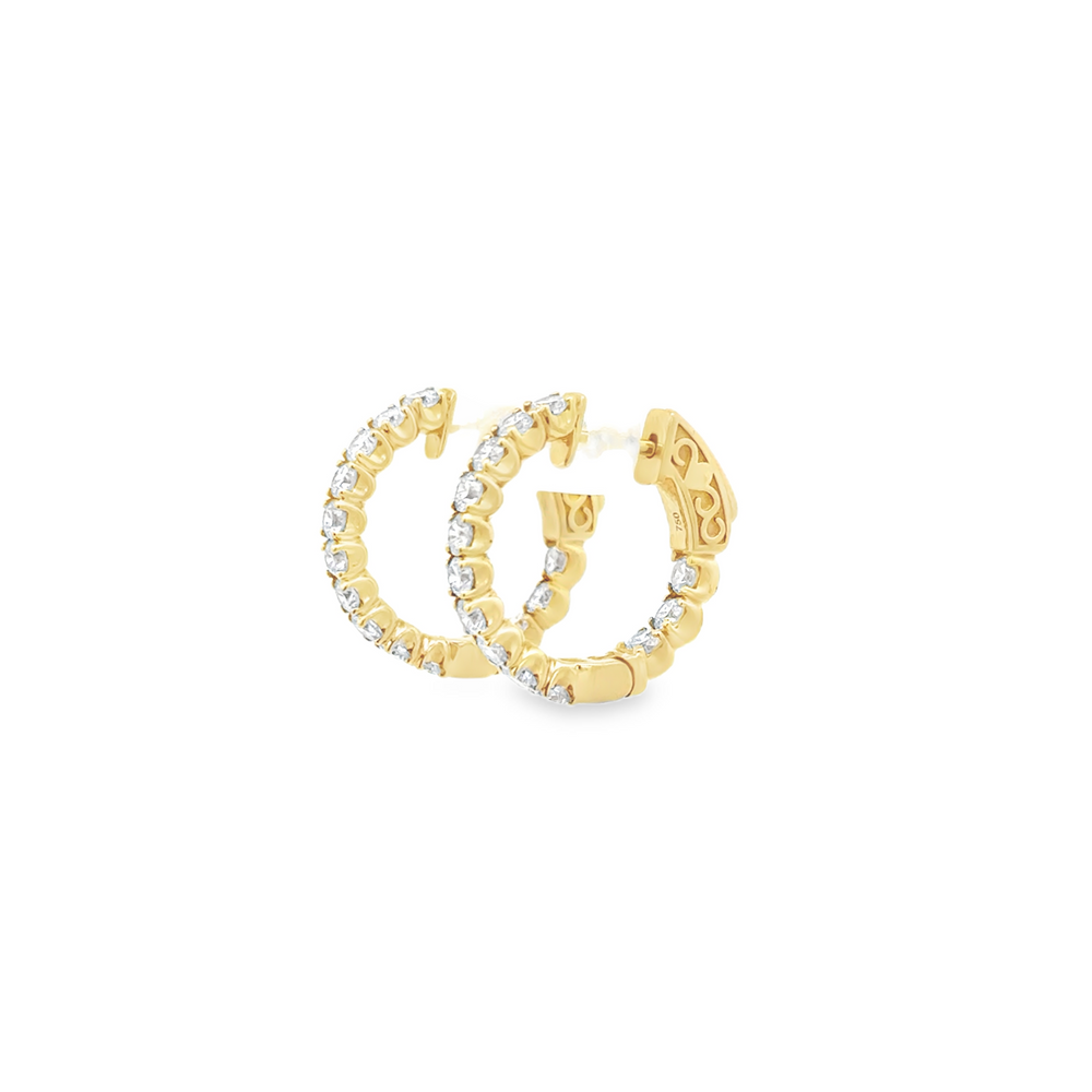 18K Yellow Gold Diamond In/Out Hoop Earrings 2.00 Carat