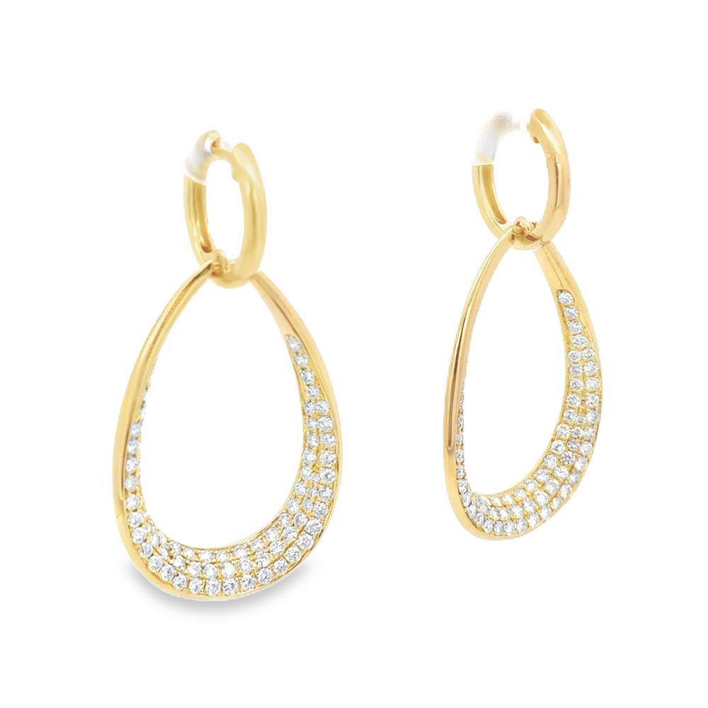 18K Yellow Gold Diamond Teardrop Dangle Earrings 2.60 Carat