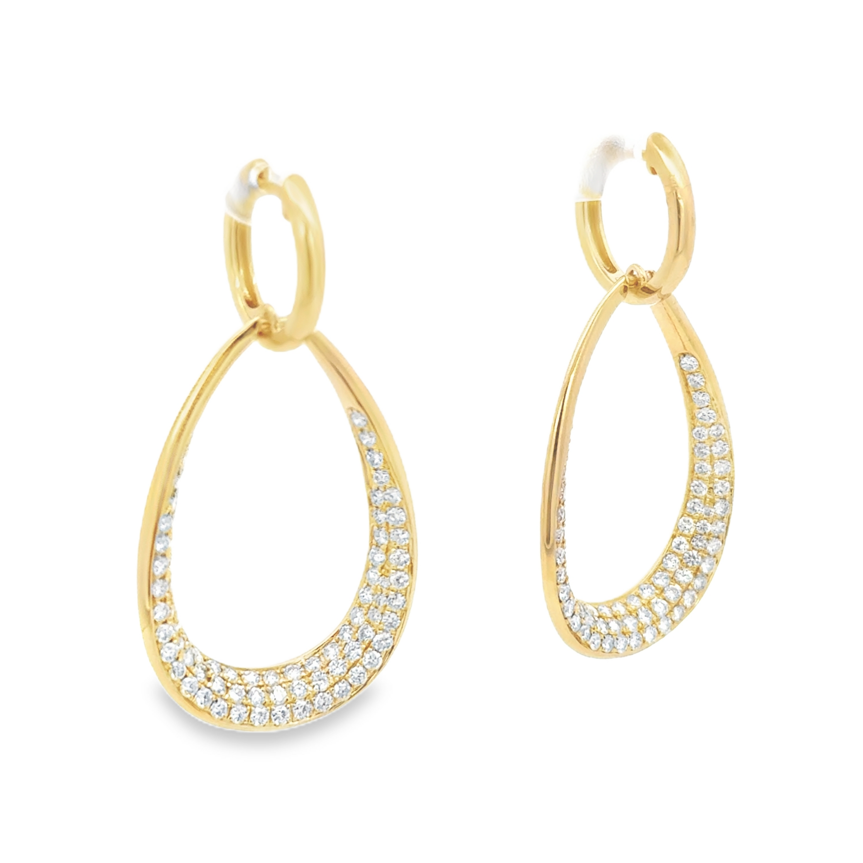 18K Yellow Gold Diamond Teardrop Dangle Earrings 2.60 Carat
