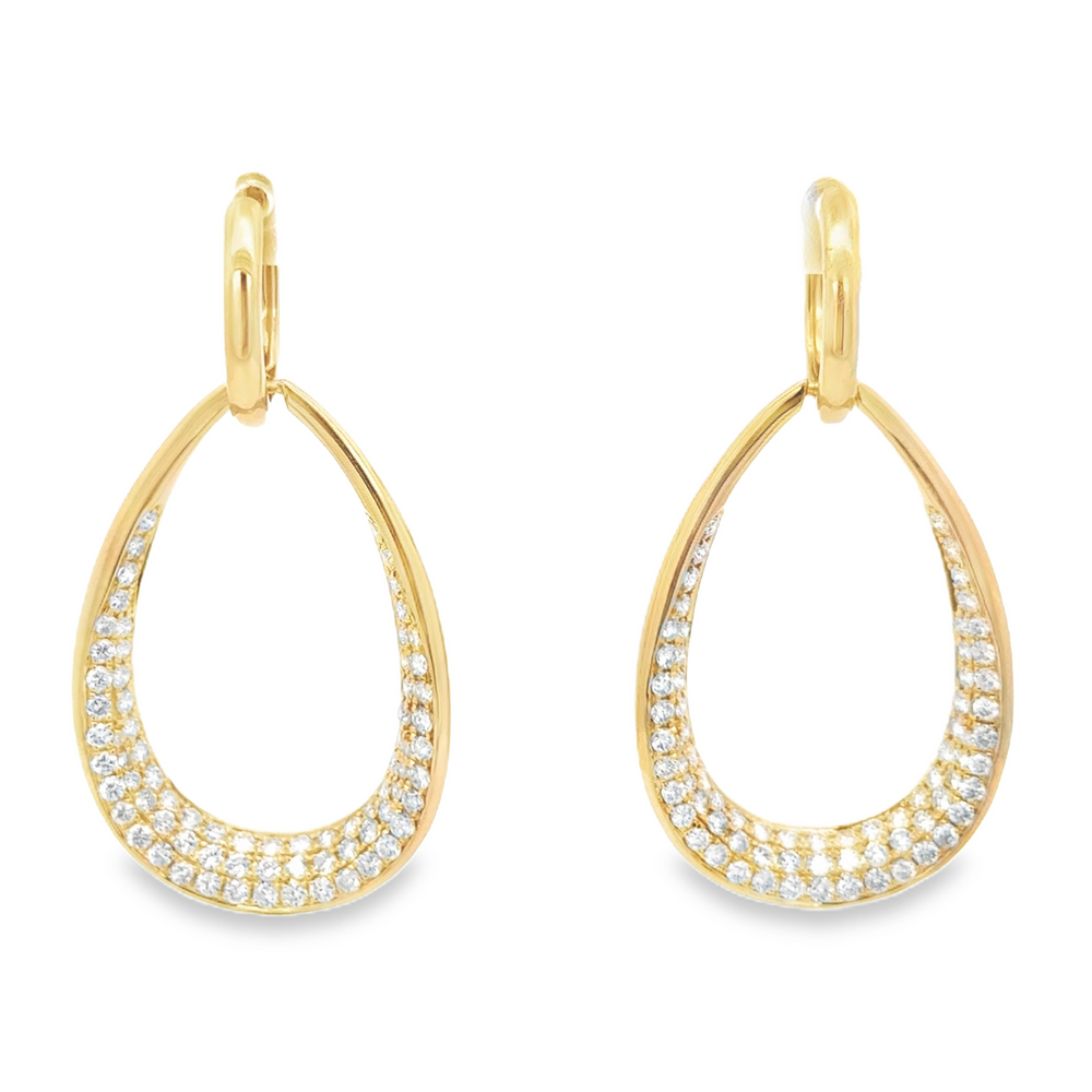 18K Yellow Gold Diamond Teardrop Dangle Earrings 2.60 Carat