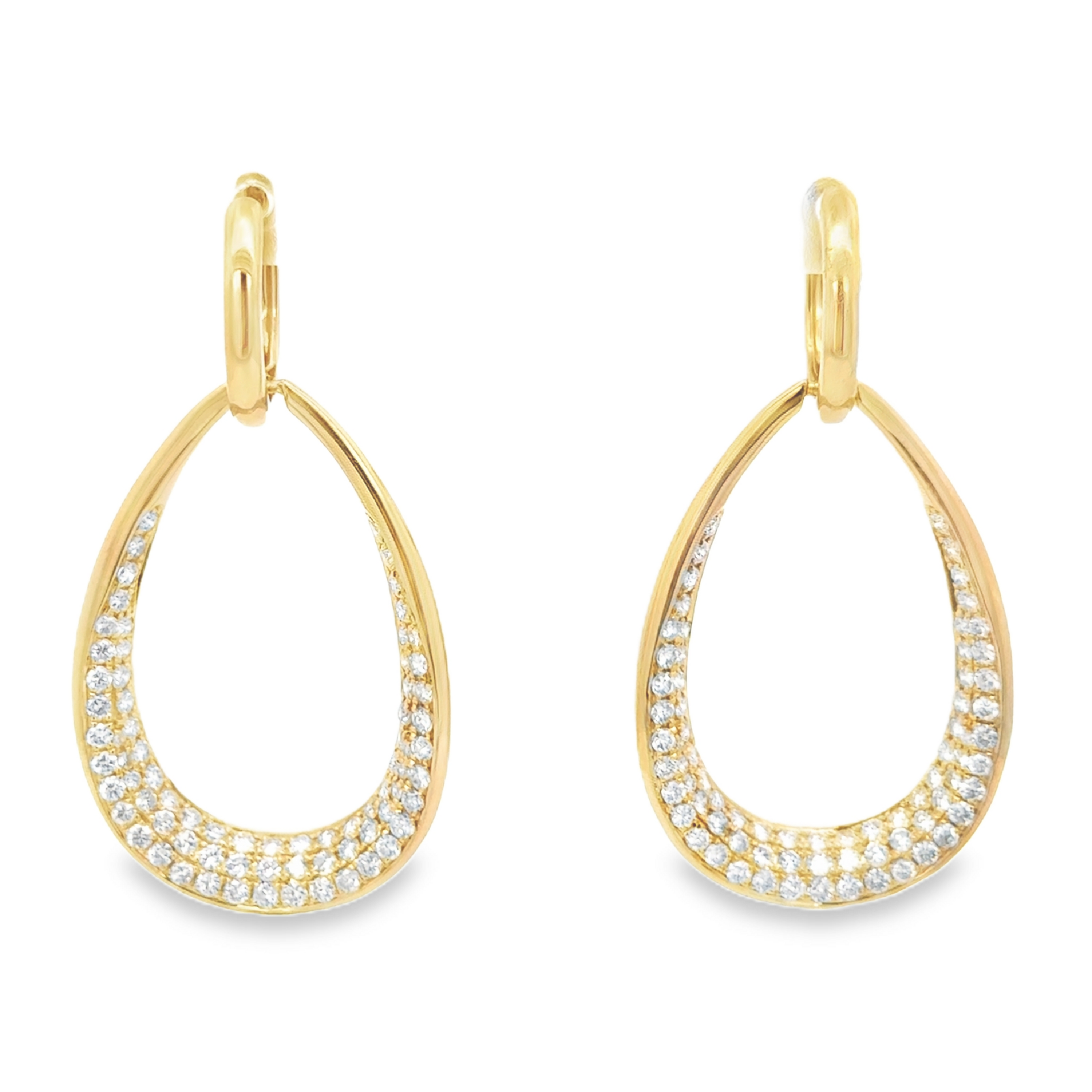 18K Yellow Gold Diamond Teardrop Dangle Earrings 2.60 Carat