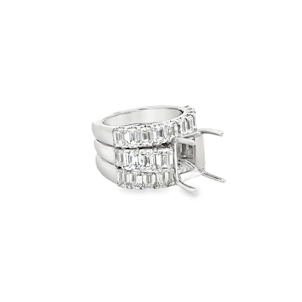 18K Gold Emerald Cut Diamond Semi-Mount Bridal Set 6.90 Carat