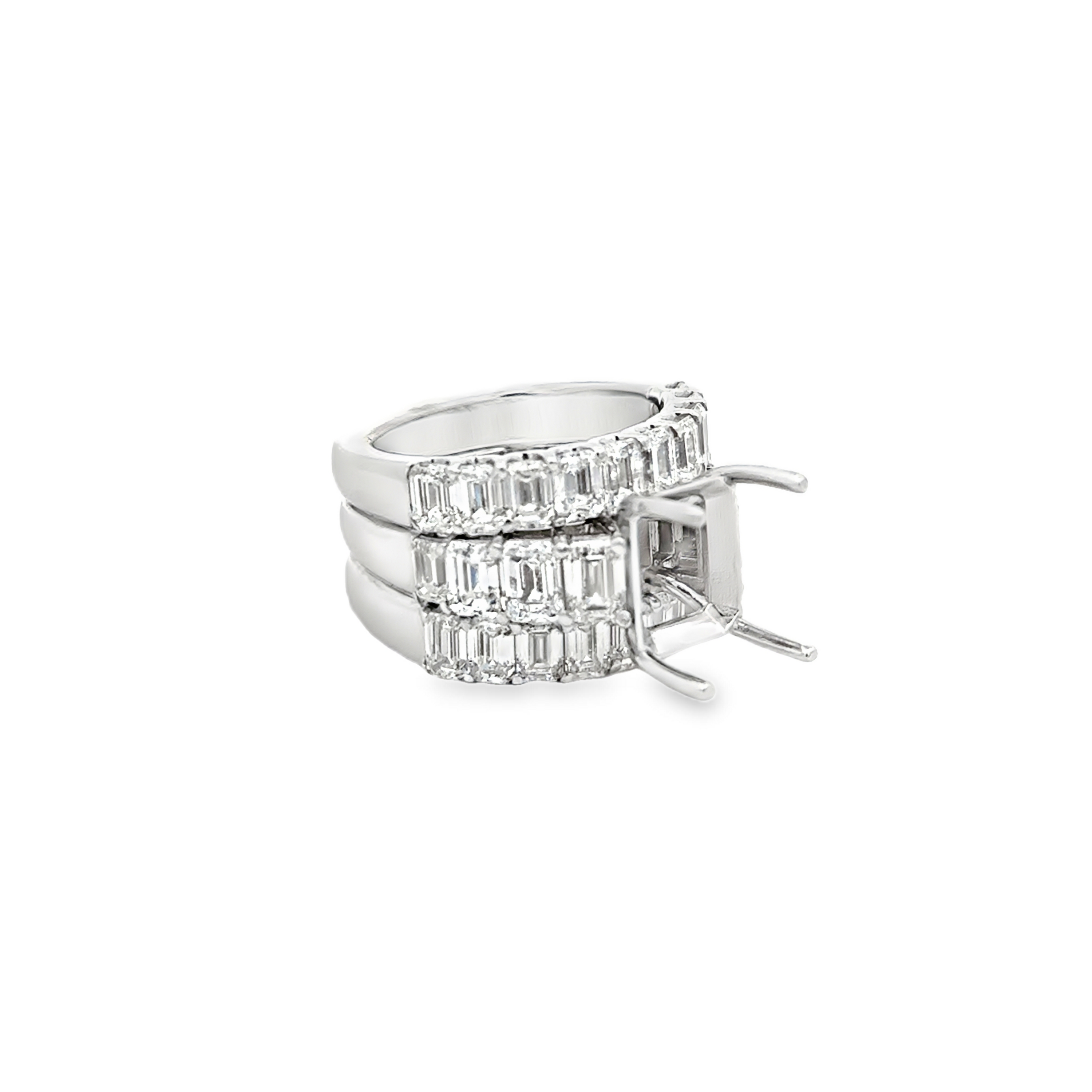 18K Gold Emerald Cut Diamond Semi-Mount Bridal Set 6.90 Carat