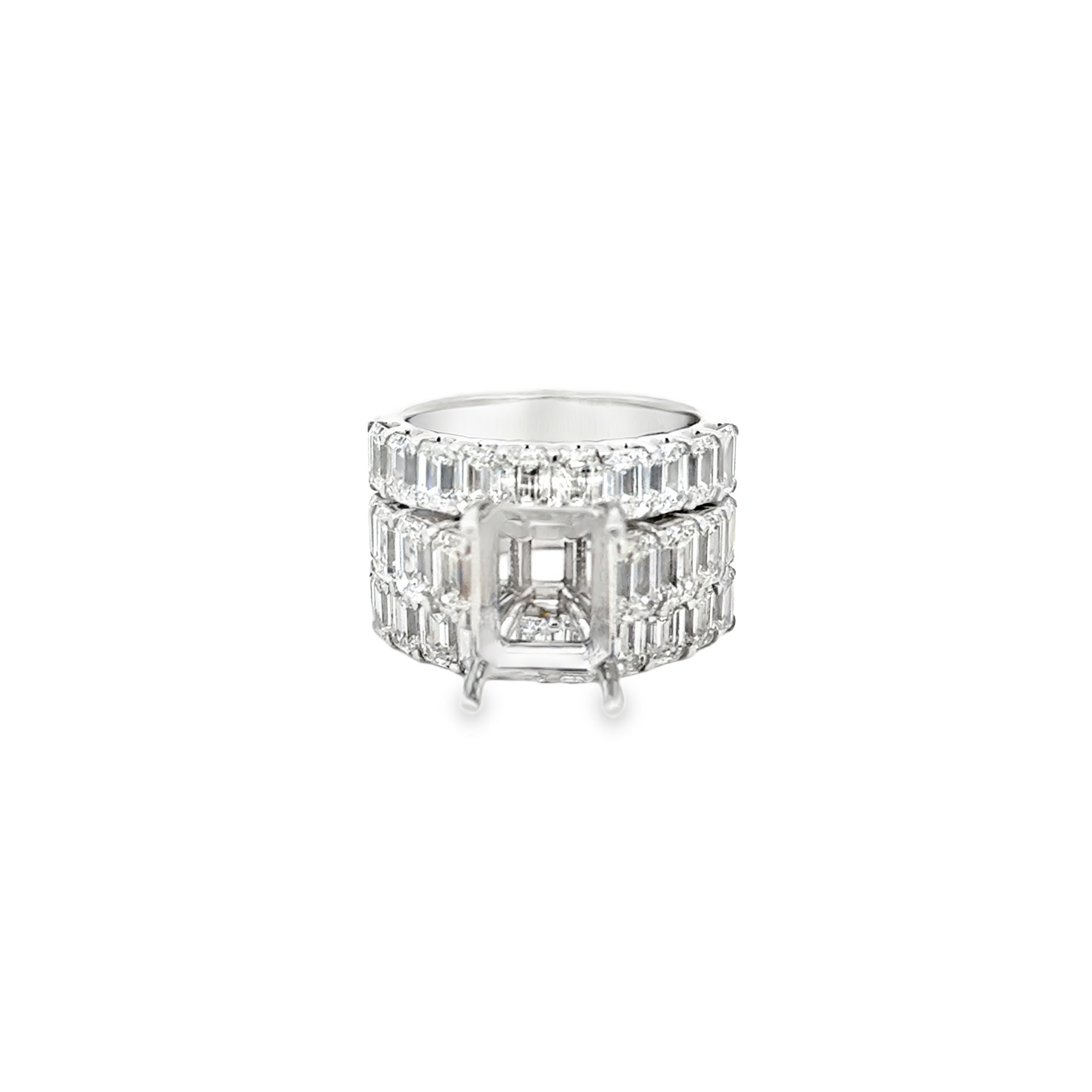18K Gold Emerald Cut Diamond Semi-Mount Bridal Set 6.90 Carat