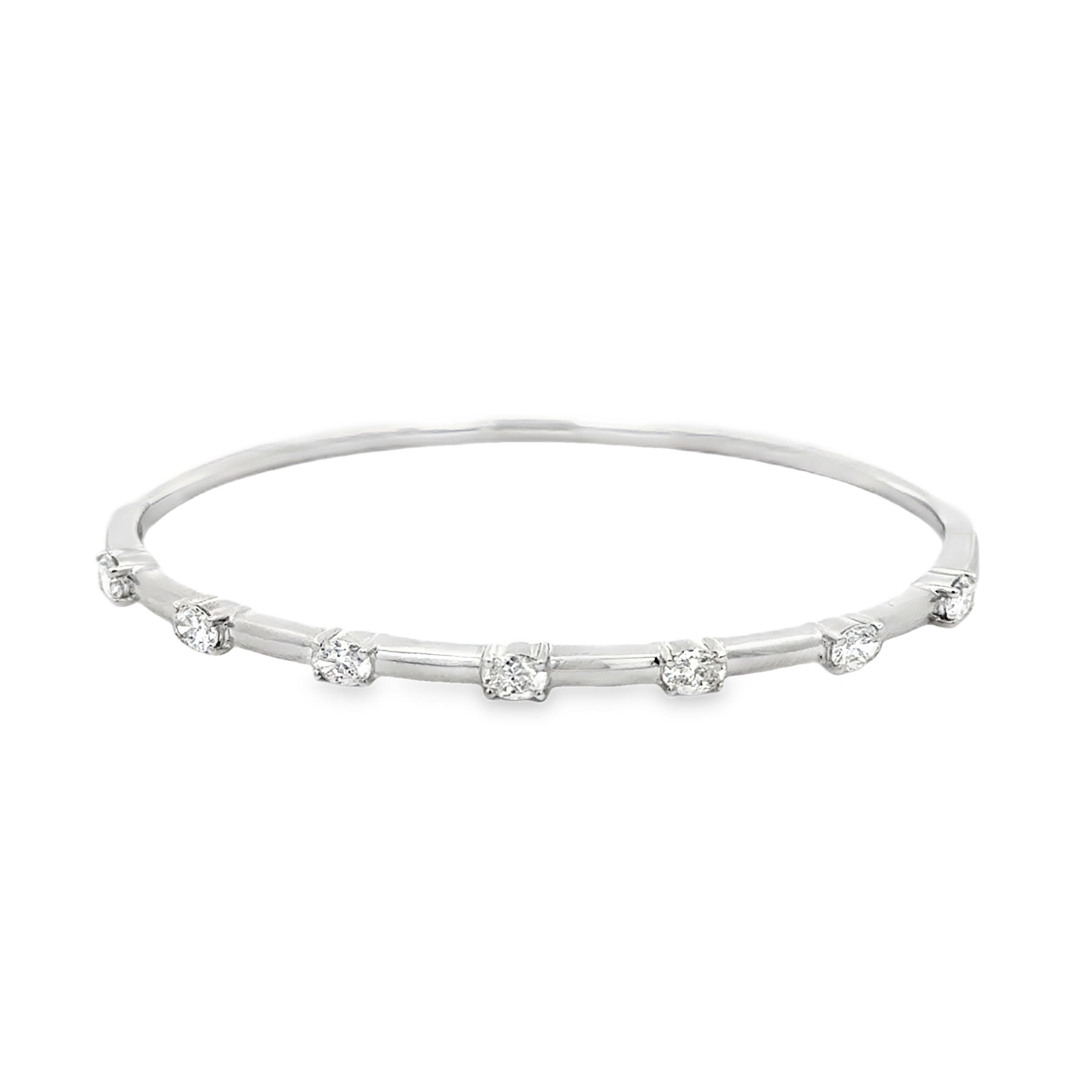 18K White Gold Diamond Bangle 1.35 Carats – Oval Diamond Station Bracelet
