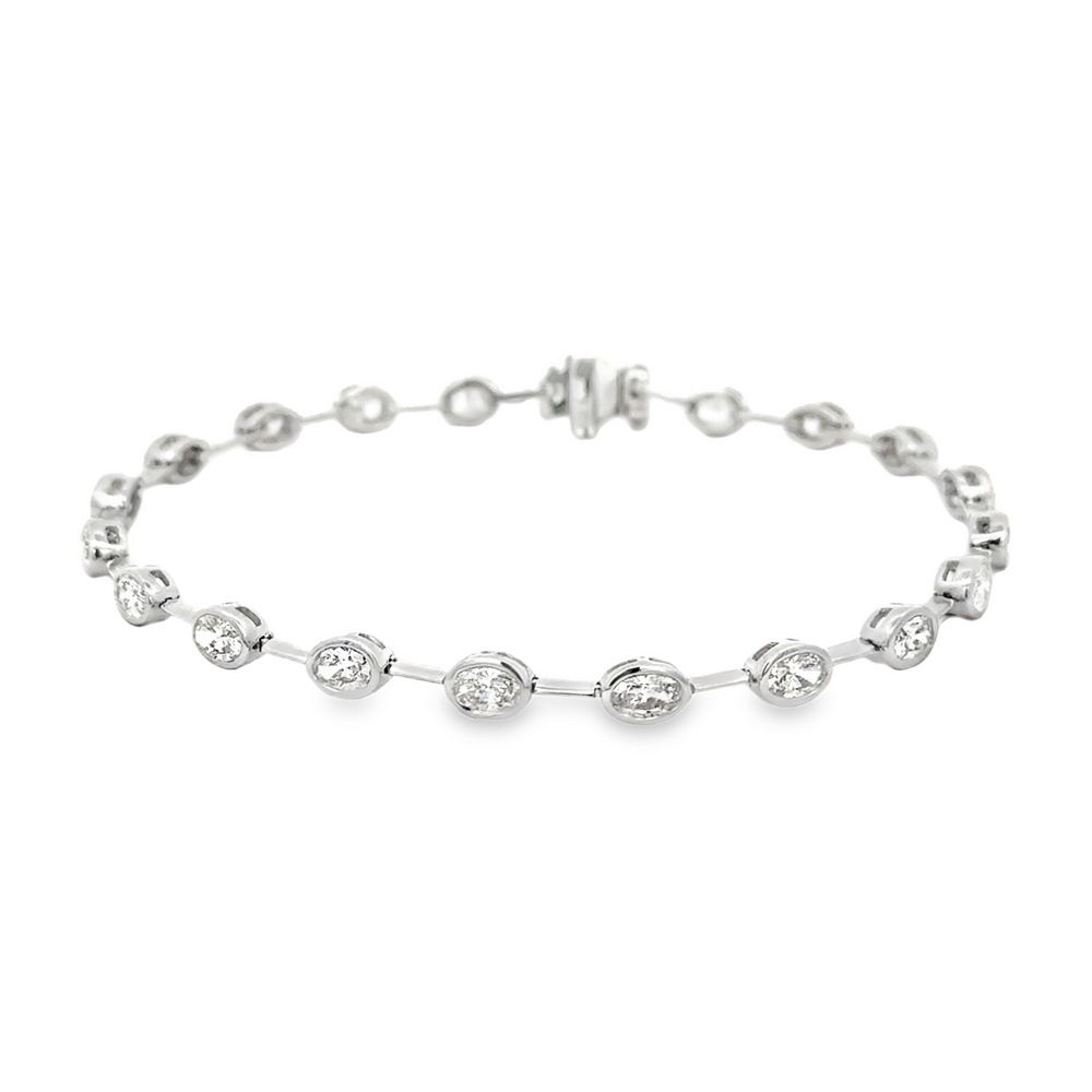 18K White Gold Oval Diamond Bracelet 3.00cttw – 20 Oval Diamonds VS – Bezel Set