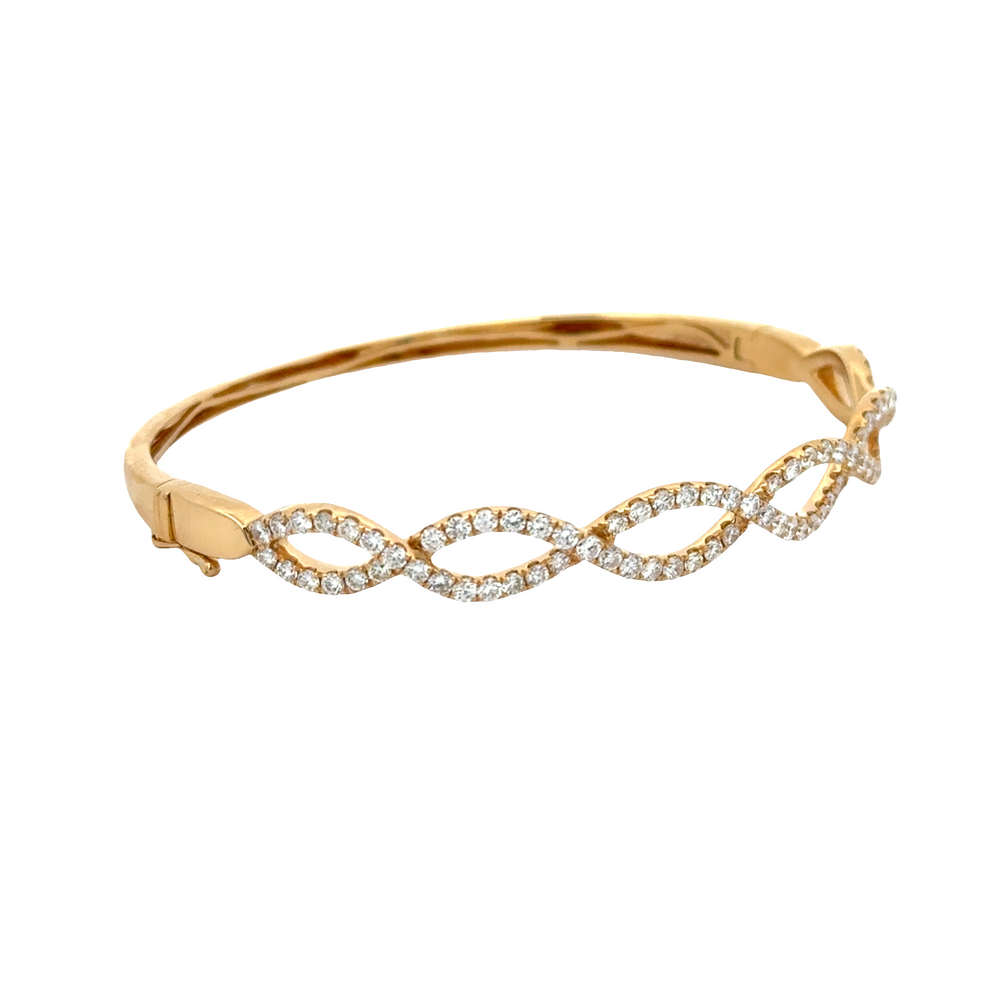18K Yellow Gold Diamond Twist Bangle Bracelet– Infinity Style Halfway Bangle
