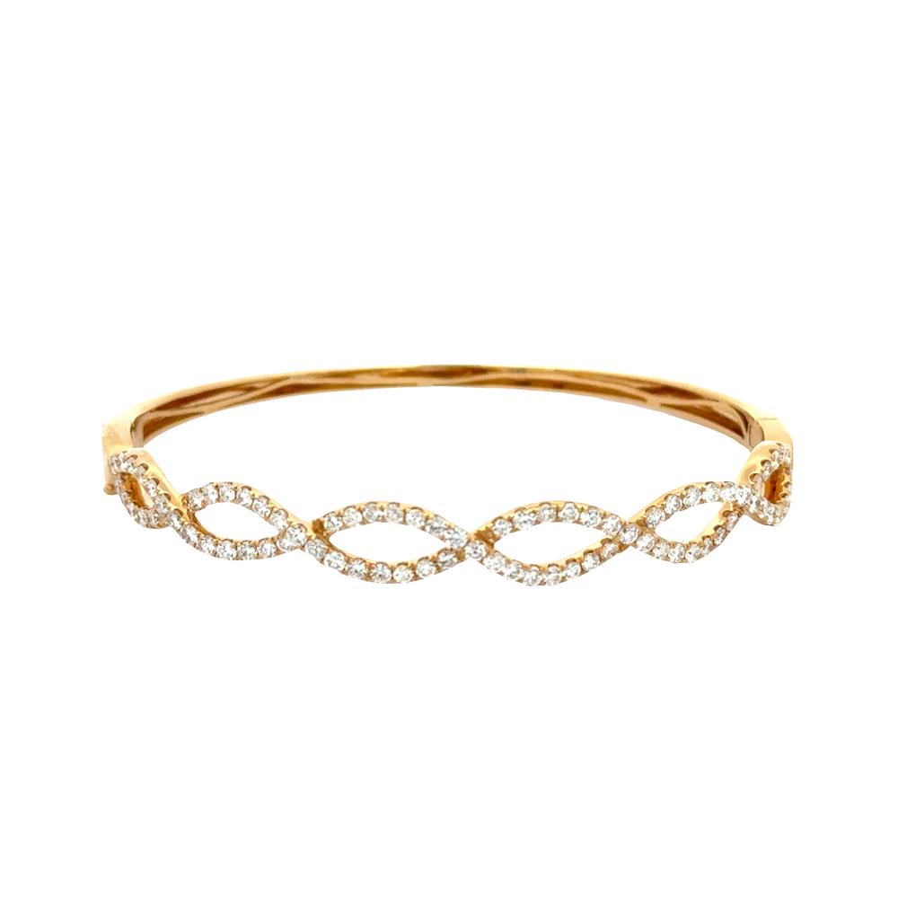 18K Yellow Gold Diamond Twist Bangle Bracelet– Infinity Style Halfway Bangle