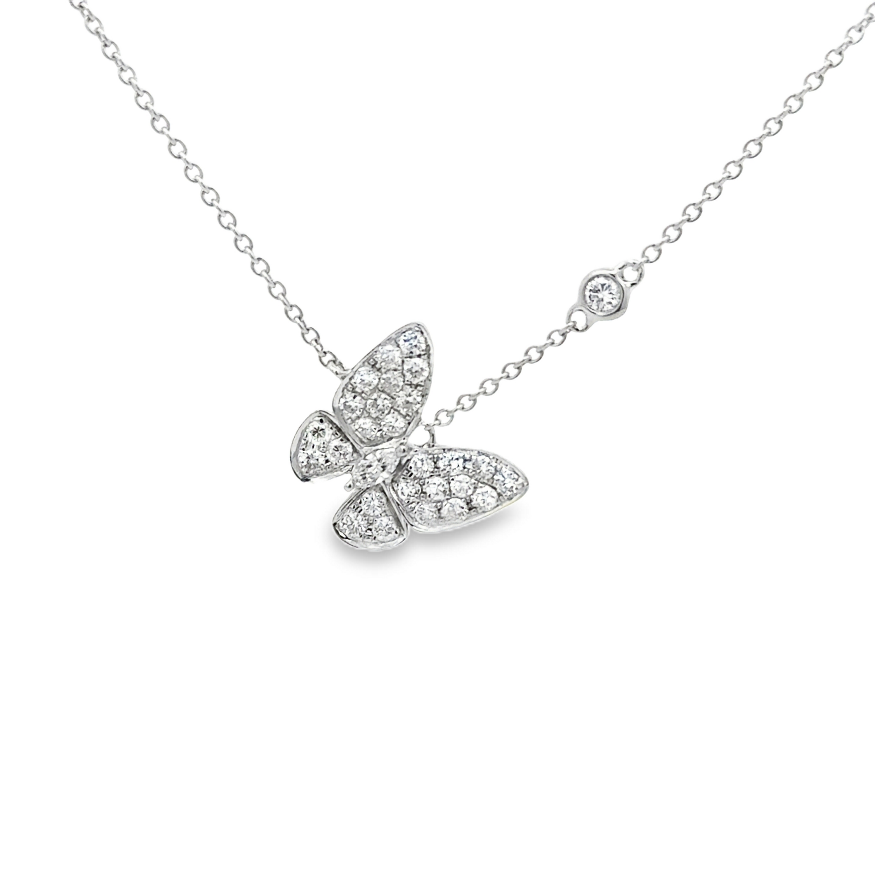 18K White Gold Butterfly Diamond Pendant Necklace