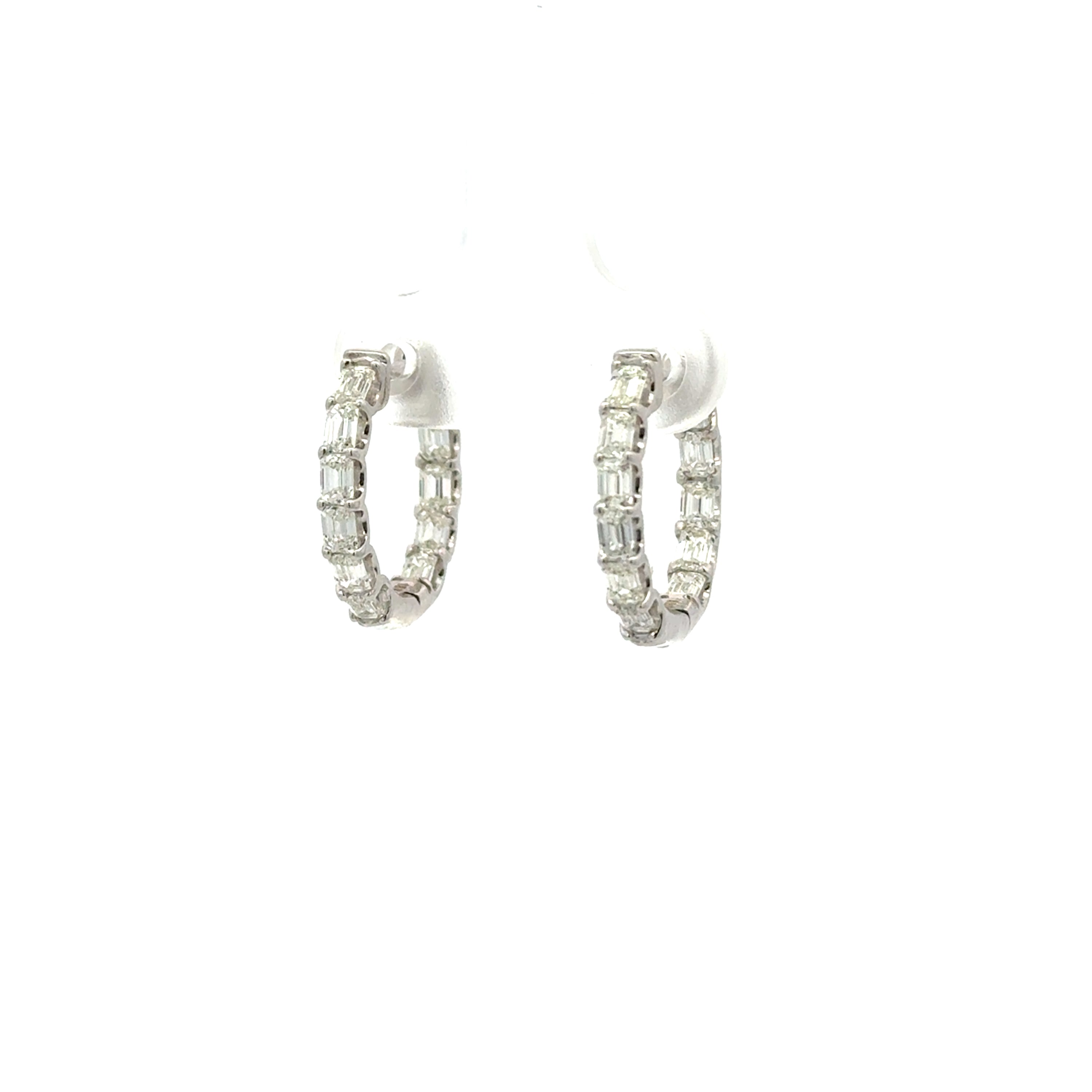 18K White Gold Emerald Cut Diamond In-Out Hoop Earrings