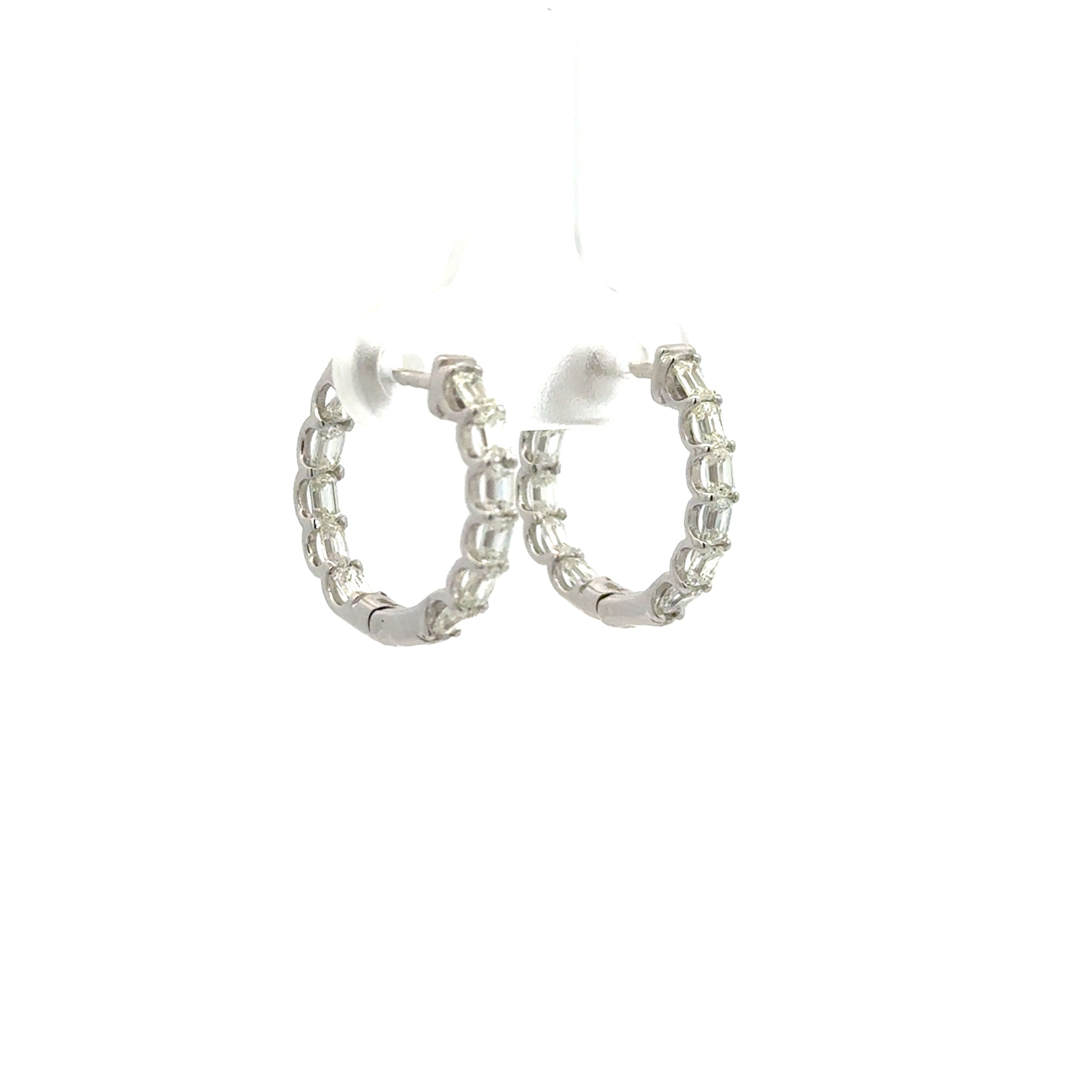 18K White Gold Emerald Cut Diamond In-Out Hoop Earrings