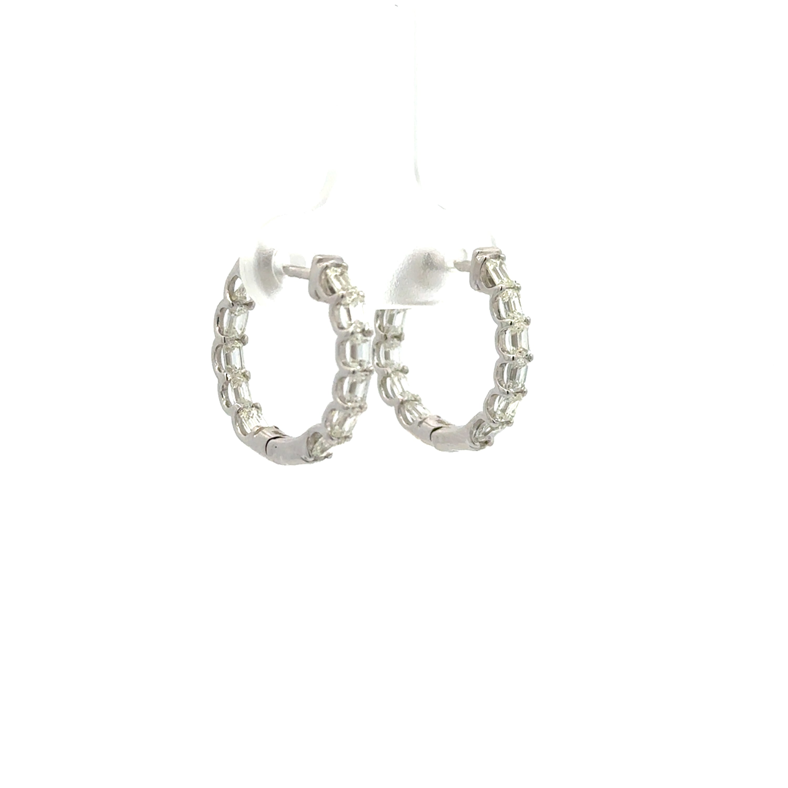 18K White Gold Emerald Cut Diamond In-Out Hoop Earrings