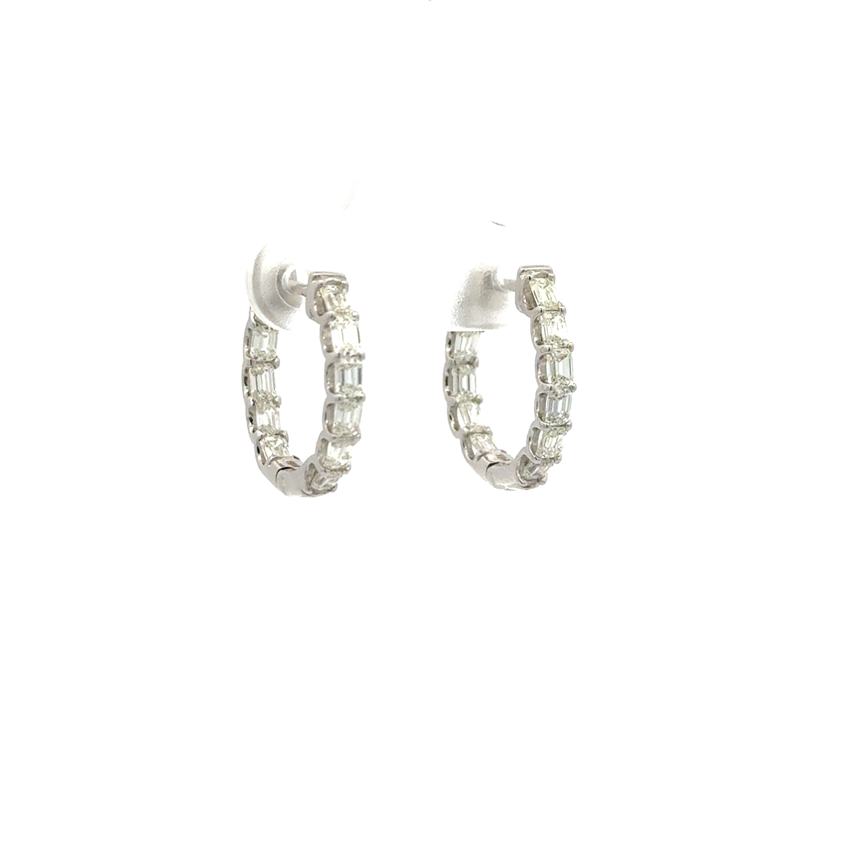 18K White Gold Emerald Cut Diamond In-Out Hoop Earrings
