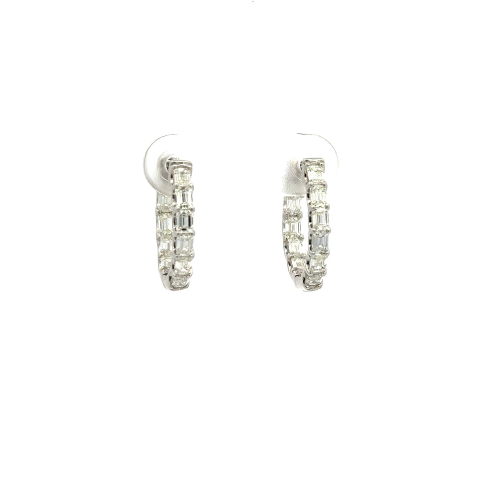 18K White Gold Emerald Cut Diamond In-Out Hoop Earrings