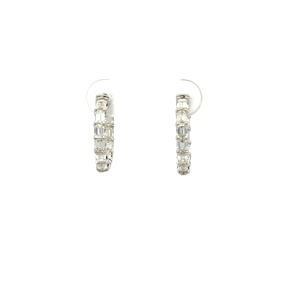 18K White Gold Emerald Cut Diamond In-Out Hoop Earrings
