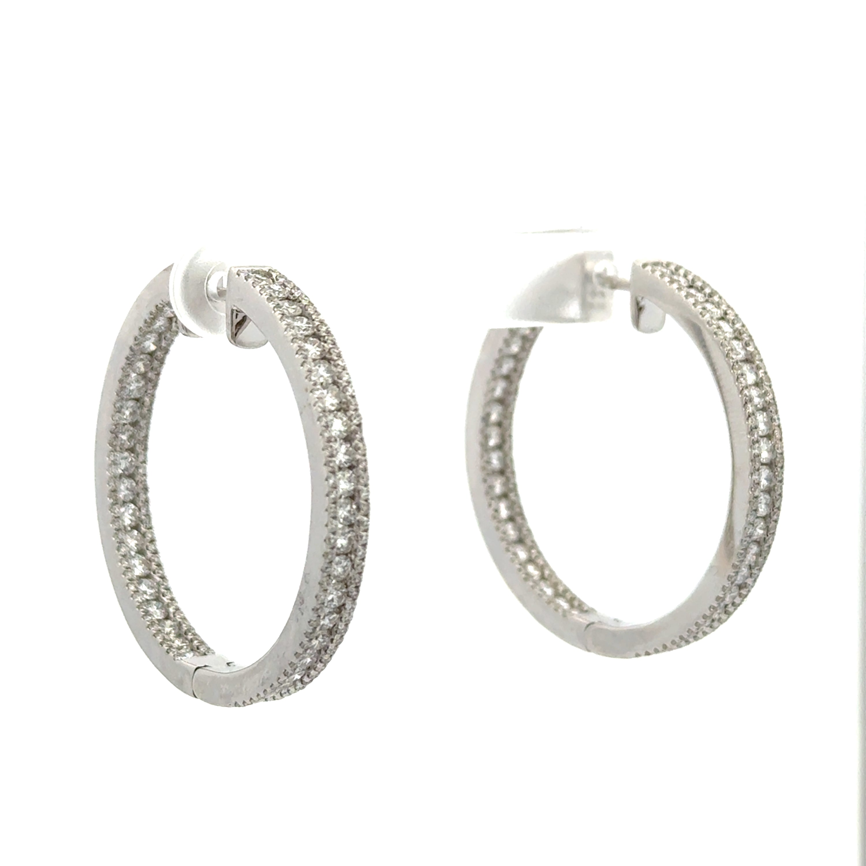 18K White Gold Diamond In-Out Hoop Earrings