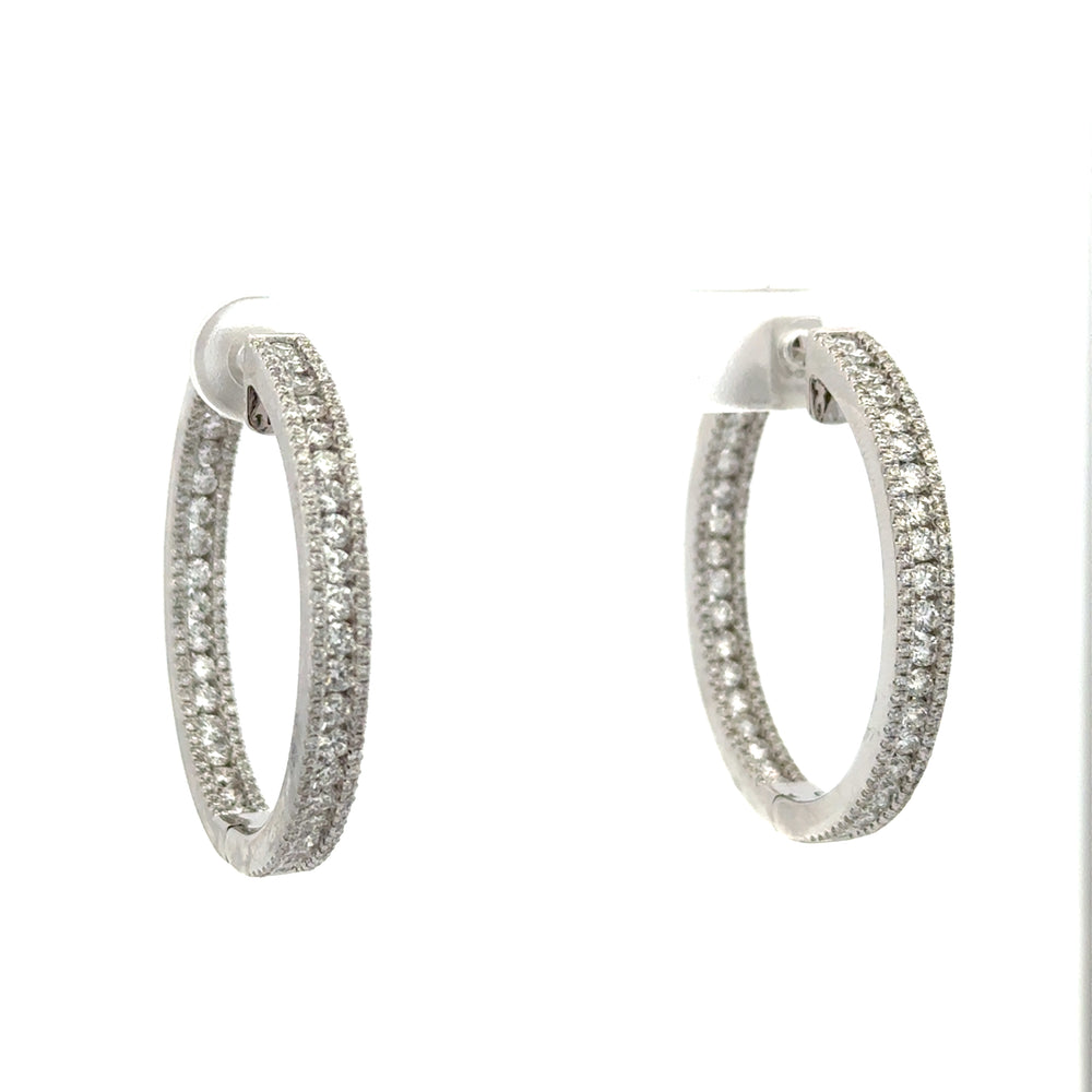 18K White Gold Diamond In-Out Hoop Earrings
