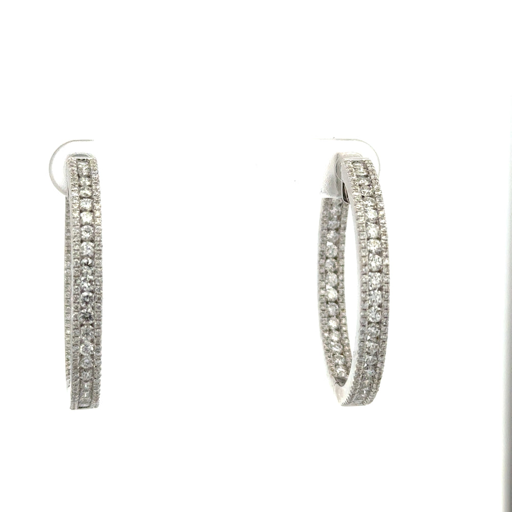 18K White Gold Diamond In-Out Hoop Earrings