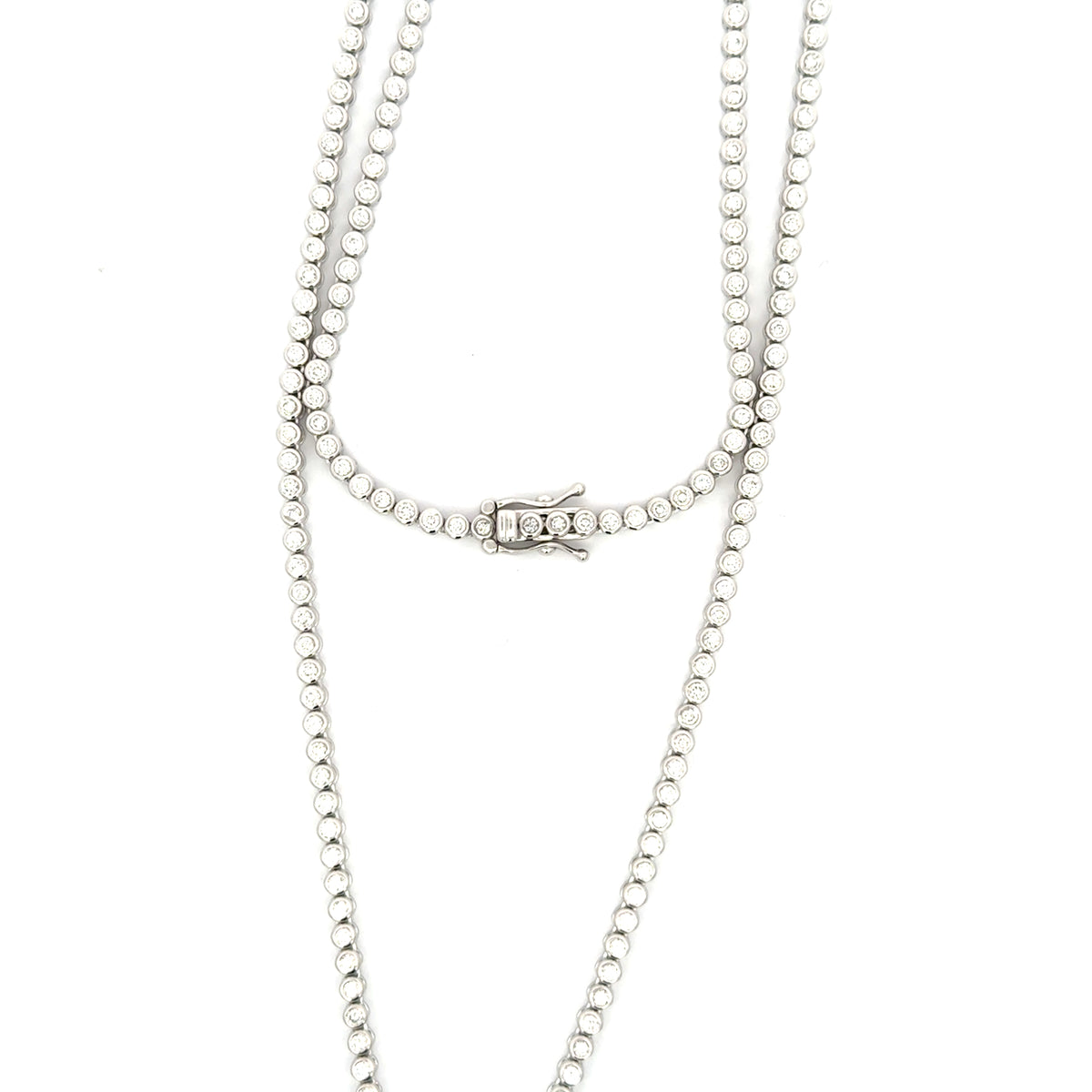 14K White Gold Bezel-Set Diamond Necklace – 3.00 Total Carats, 18"
