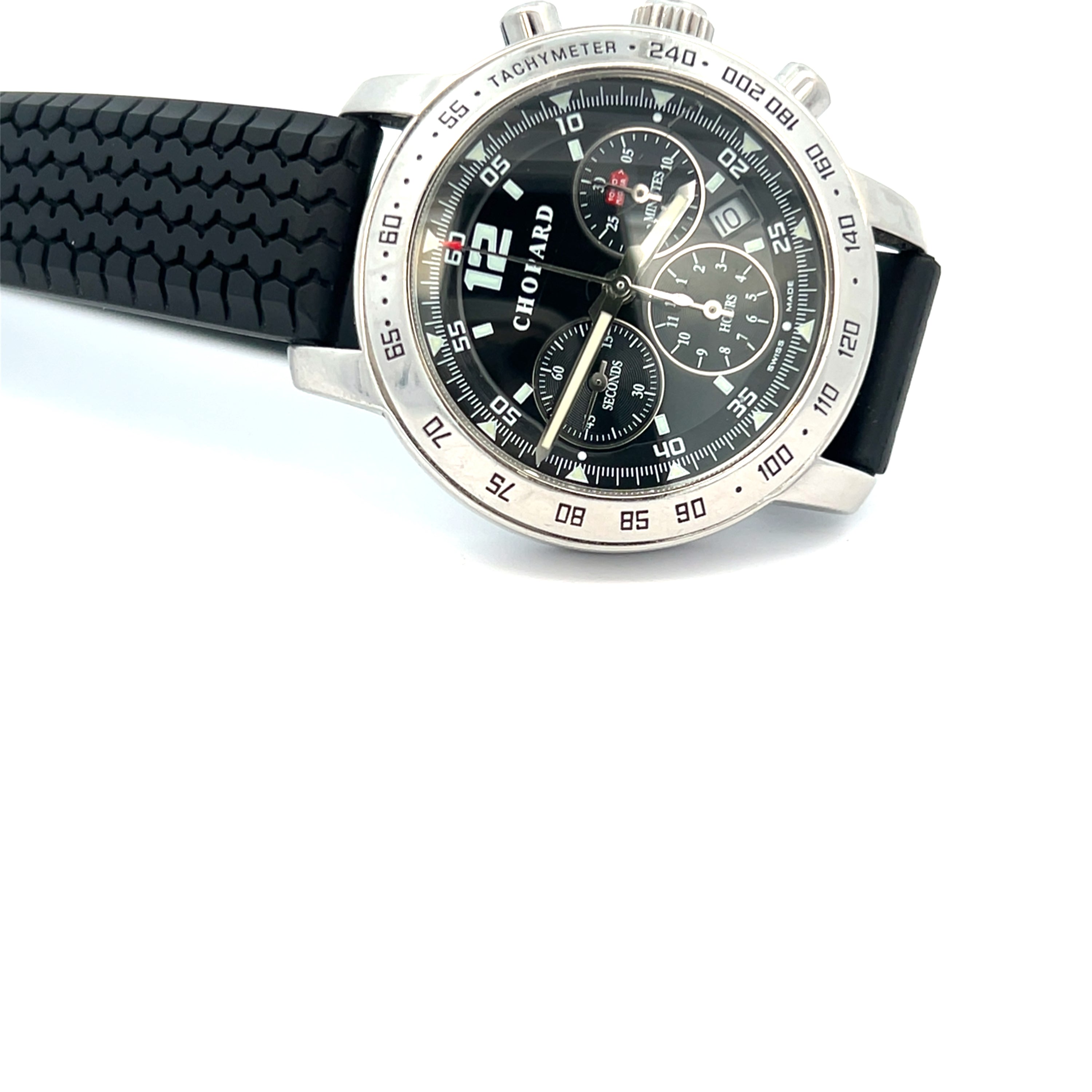 Pre- Owned Chopard Mille Miglia Chronograph Stainless Steel Watch – Black Dial Rubber Strap